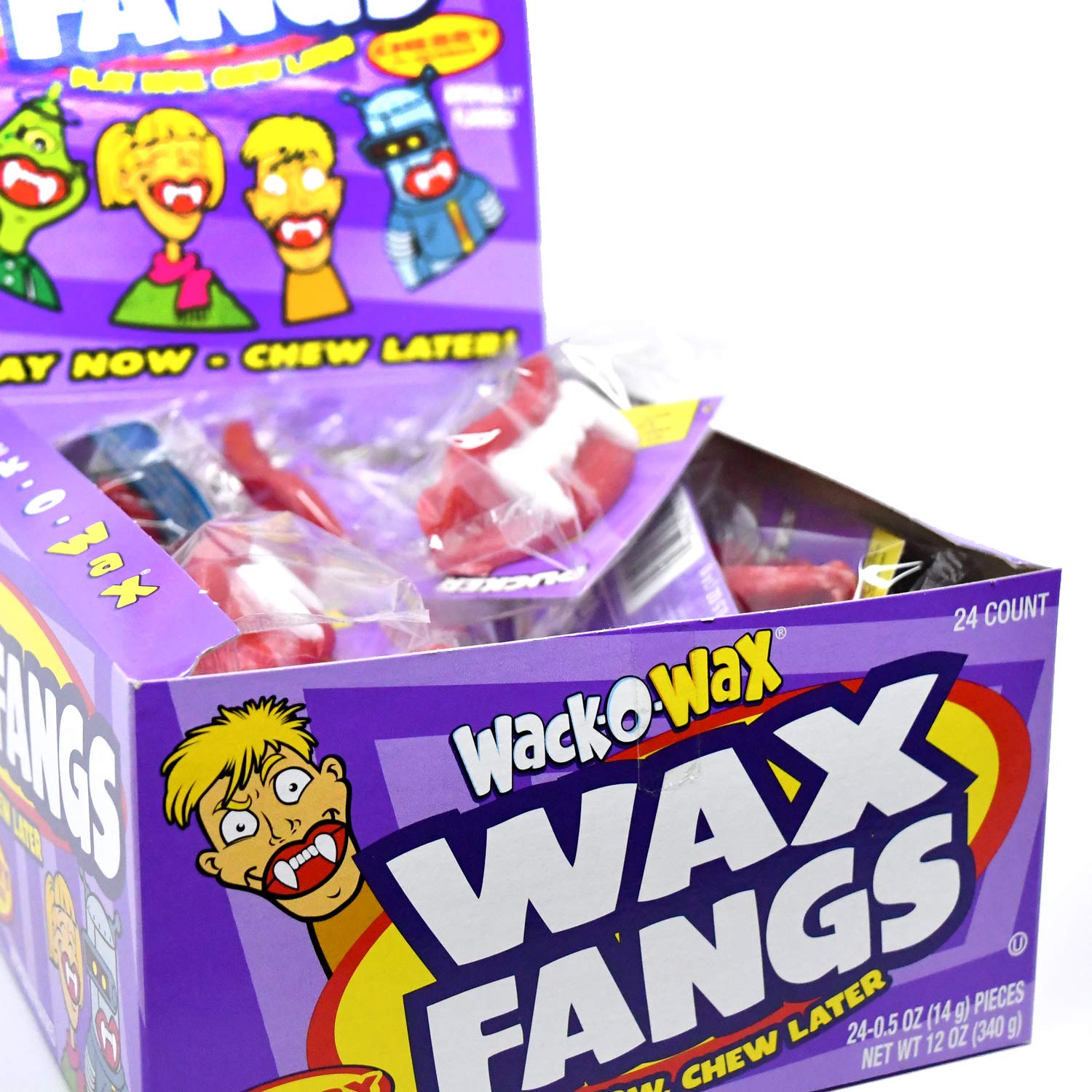 Wack-O-Wax Fangs - Fun Candy Halloween Toy - Individually Wrapped Peanut and Gluten Free Candy - Cherry, 24 Count Box