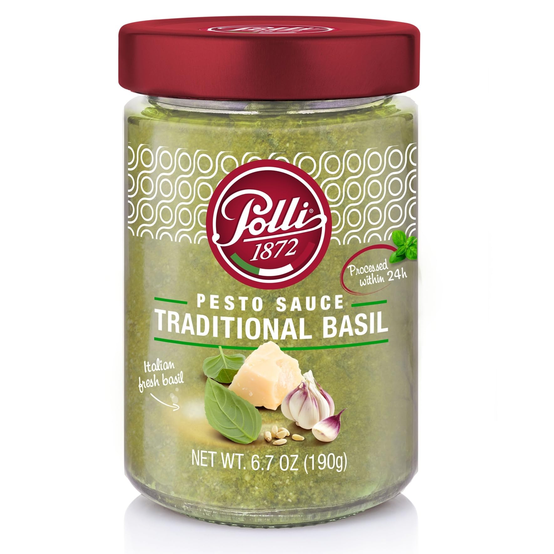 Polli Pesto Sauce Traditional Basil | Pasta Risotto and Bruschetta Sauce | Made In Italy - 1 Pack 6.7 oz with Shipping Box