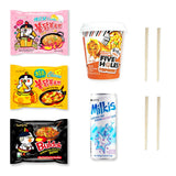 Korean Spicy Ramen Box | 3 Buldak Ramen “Original, Cheese, Carbo +1 Korean Spicy Rice Cake Tteokbokki +1 Korean Sweet Drink + 4 Chopsticks | Korean