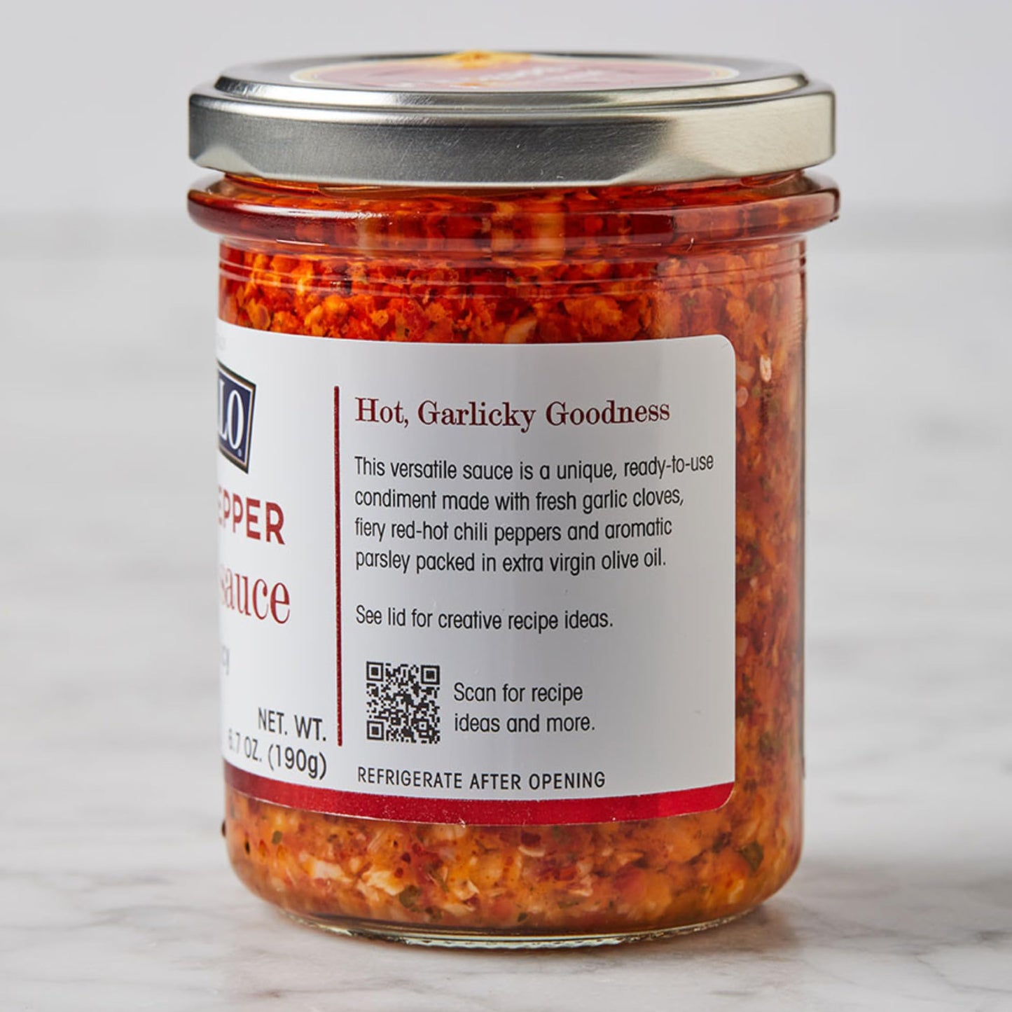 DeLallo Hot Pepper Garlic Sauce, Made in Italy with Red Chili Peppers and Extra Virgin Olive Oil, Spicy Gourmet Condiment, Non-GMO, Gluten Free