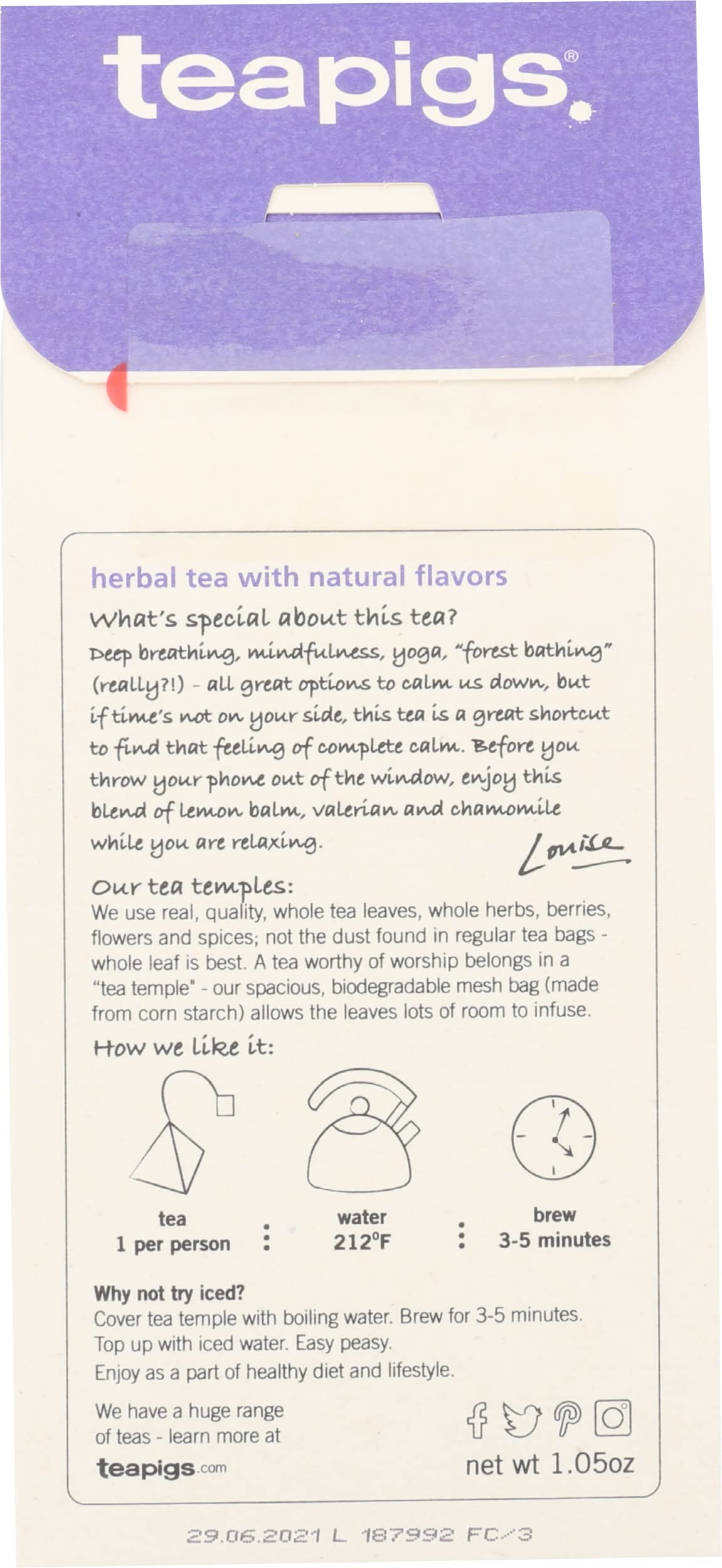Teapigs, Tea Calm Organic, 15 Count