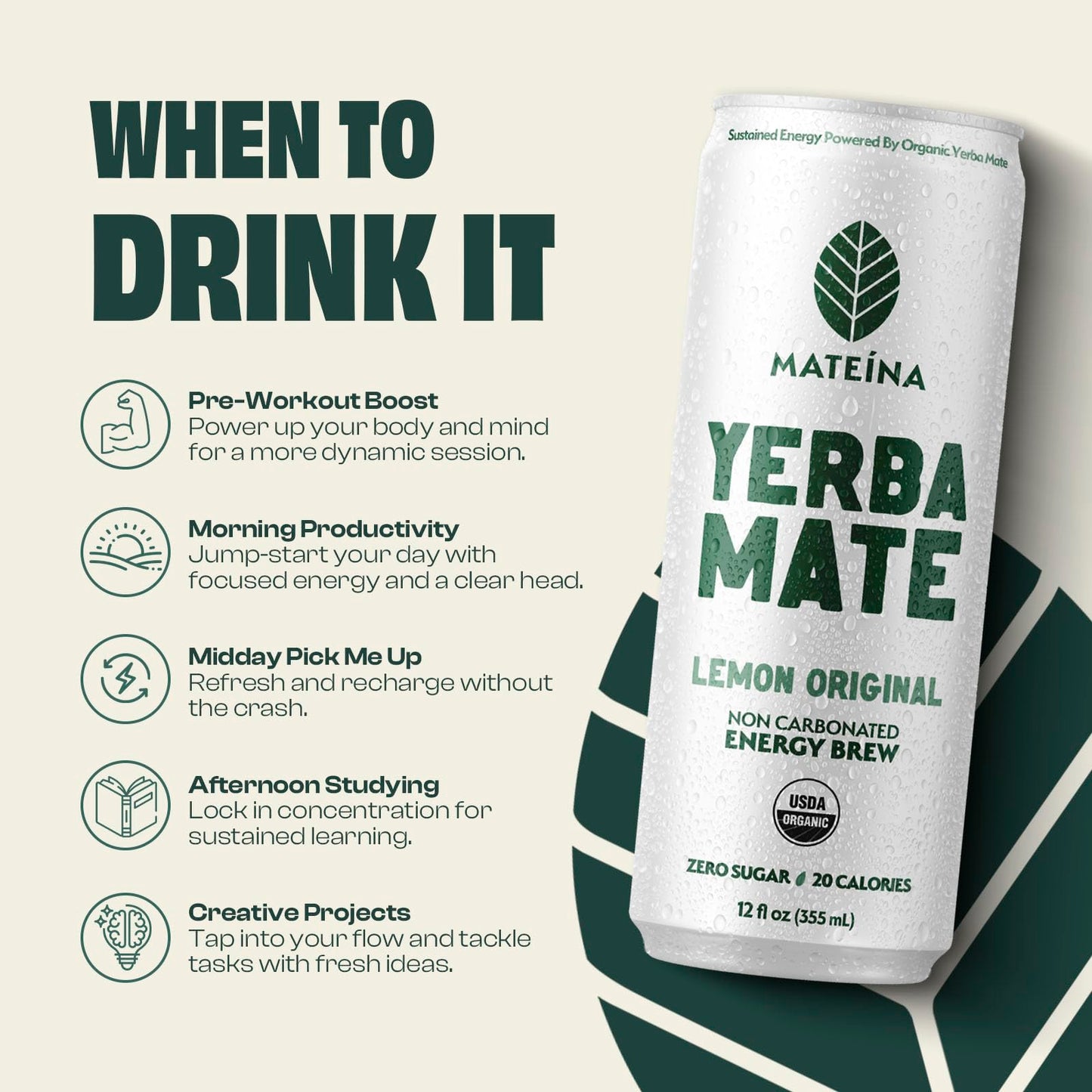 Mateina Organic Lemon Original Yerba Mate, 12 FZ