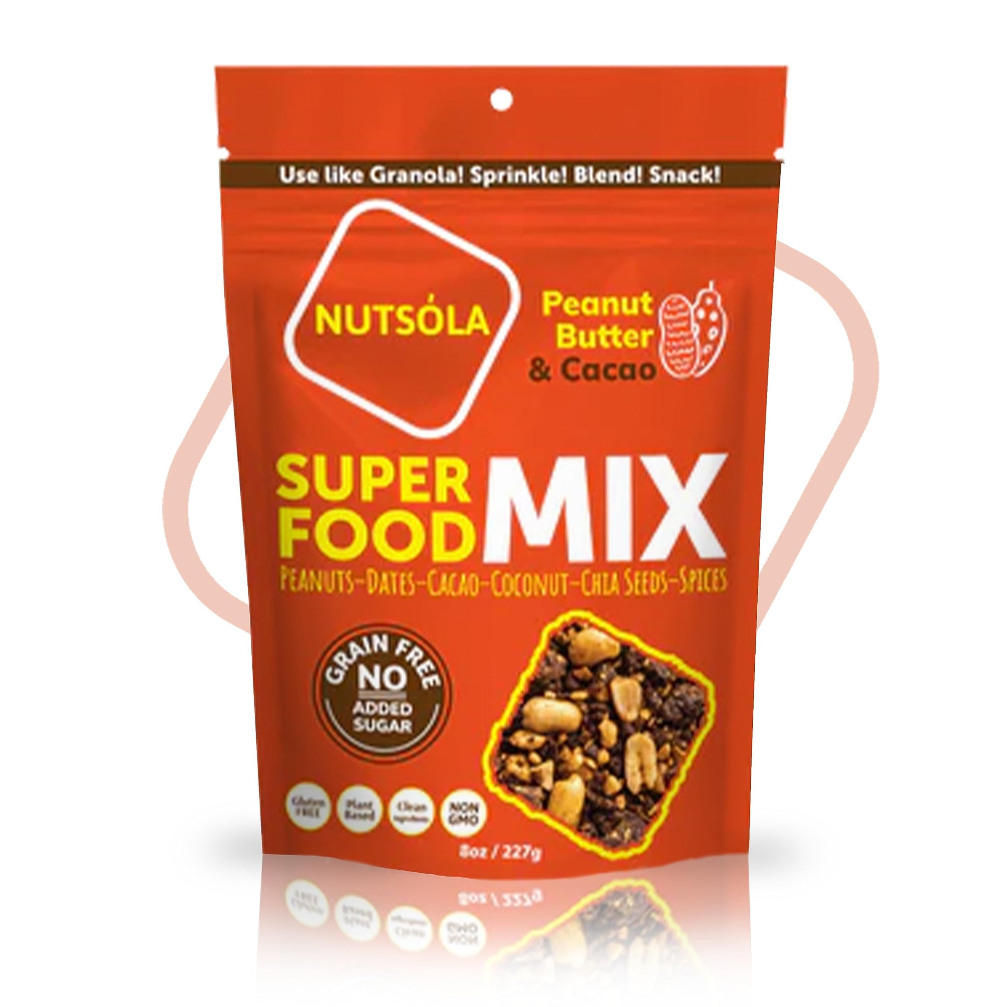 NUTSÓLA Peanut Butter & Cacao Superfood Mix | Gluten Free Snacks & Grain Free Granola Alternative | No Added Sugar, Date Sweetened, Plant Based, Low