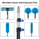 Hicavar 20 Foot High Ceiling Fan Duster with 5-12ft Extension Pole, Extendable Reusable Cobweb, Feather, Window Cleaning Squeegee Kit