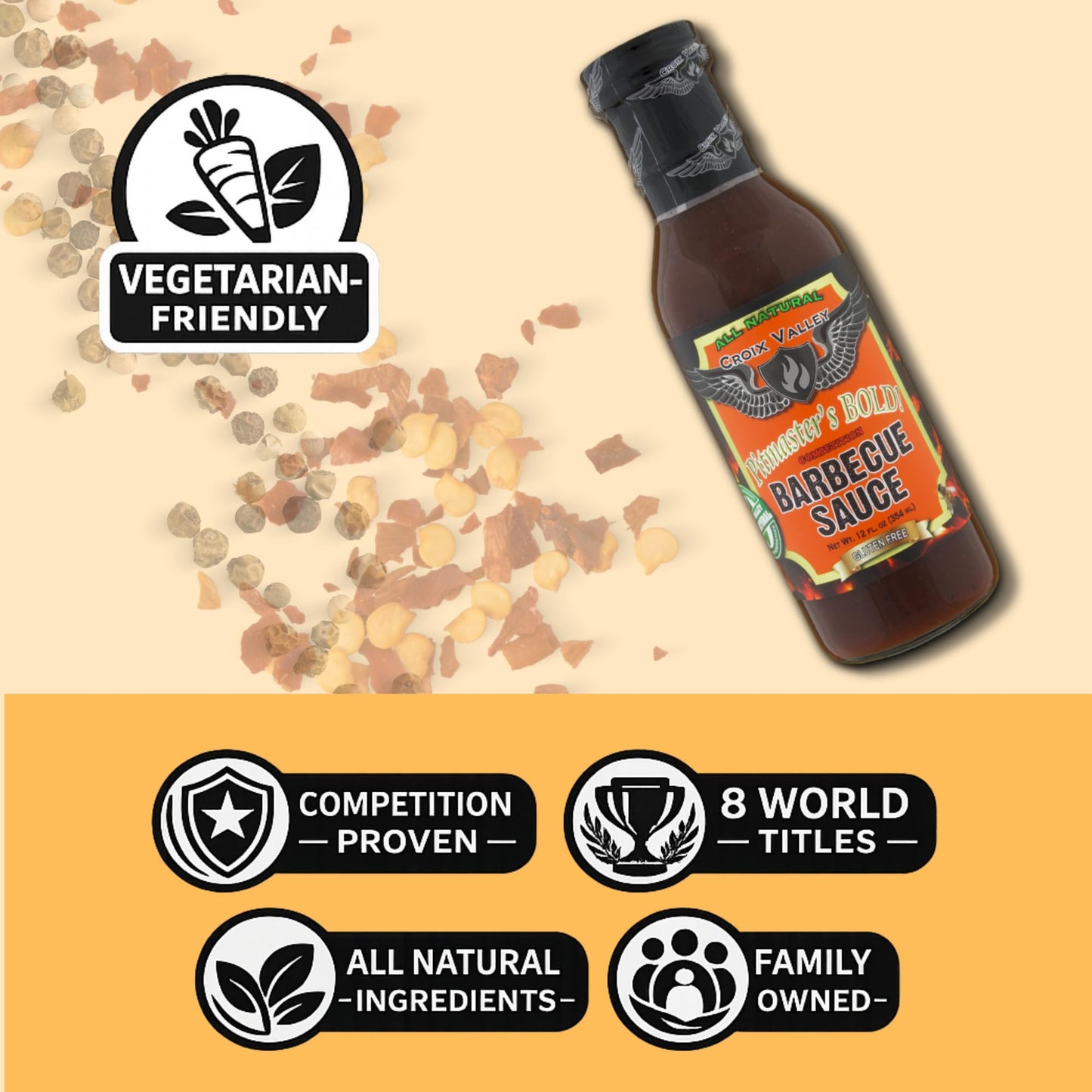 Croix Valley Pitmaster's Bold Competition BBQ Sauce - 3 Pack (12 oz Glass Bottles) - Bold Spice & Honey with Vinegar Finish - Gluten-Free, No MSG, No
