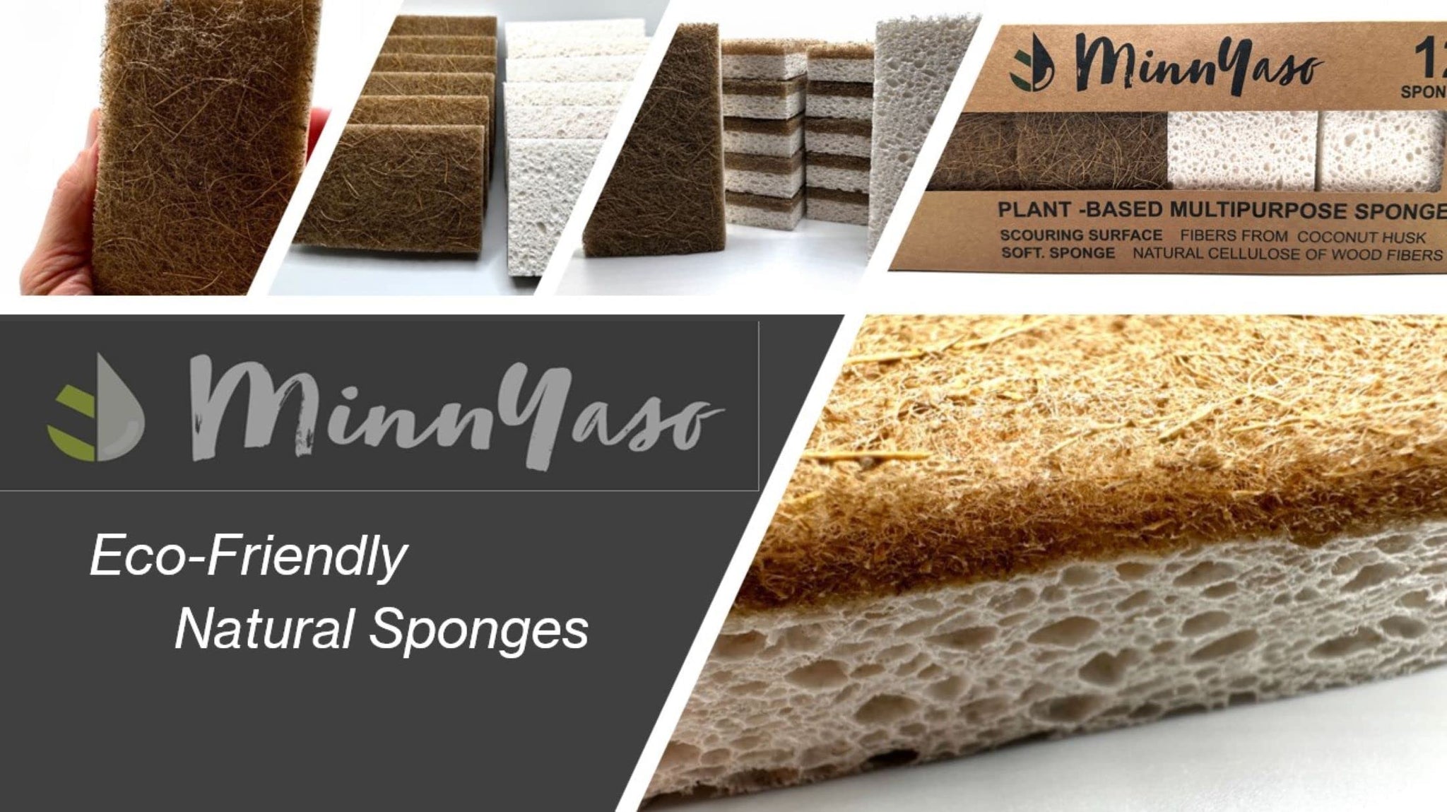 MinnYaso 12 Pack Natural Sponges | Hemp Sisal Plant Based Scrubber Scouring Sponge | Eco-Friendly Odor Free Biodegradable Compostable Wood Pulp |