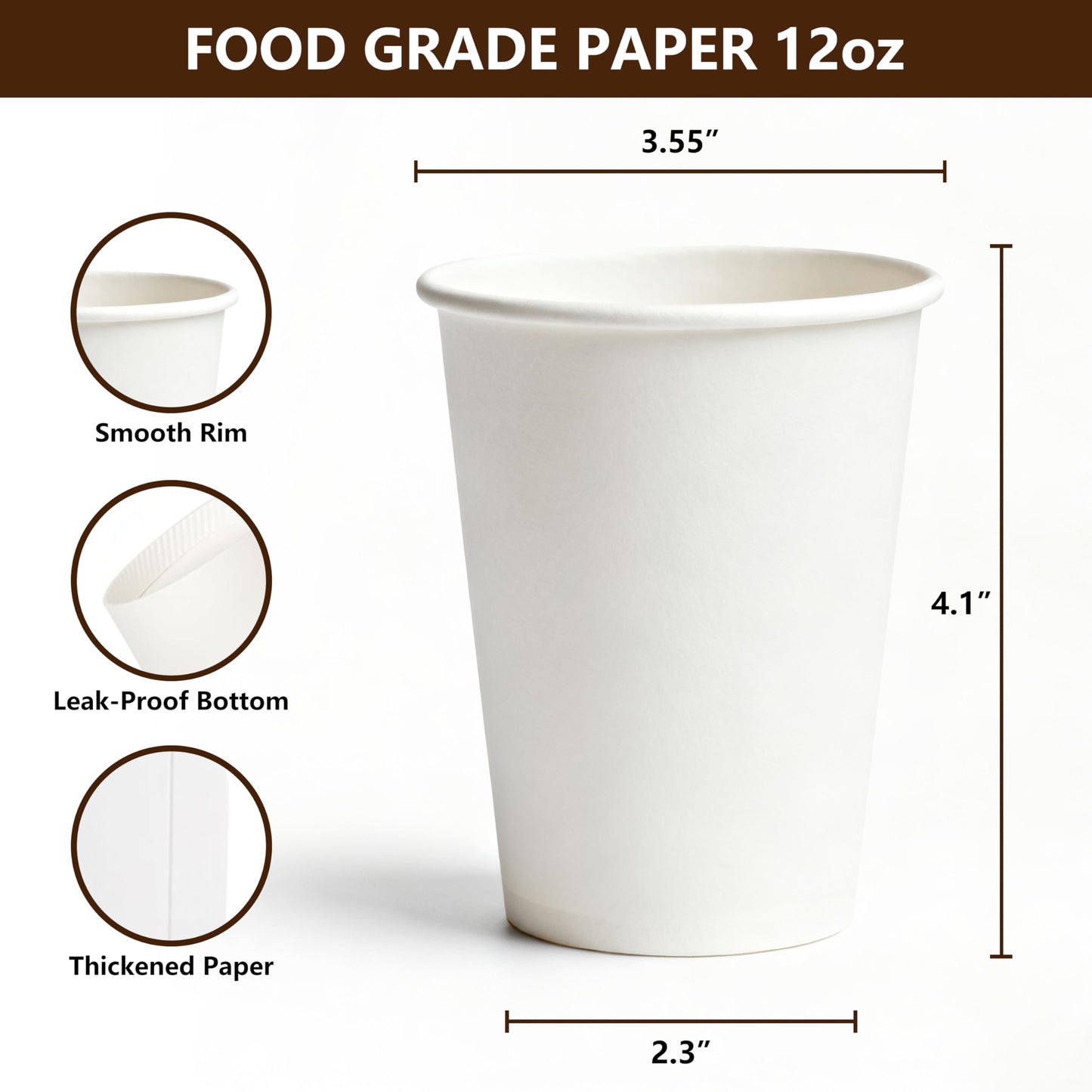 TashiBox 12 oz White Hot Drink Paper Cups - 300 Count - Disposable Paper Coffee Cups
