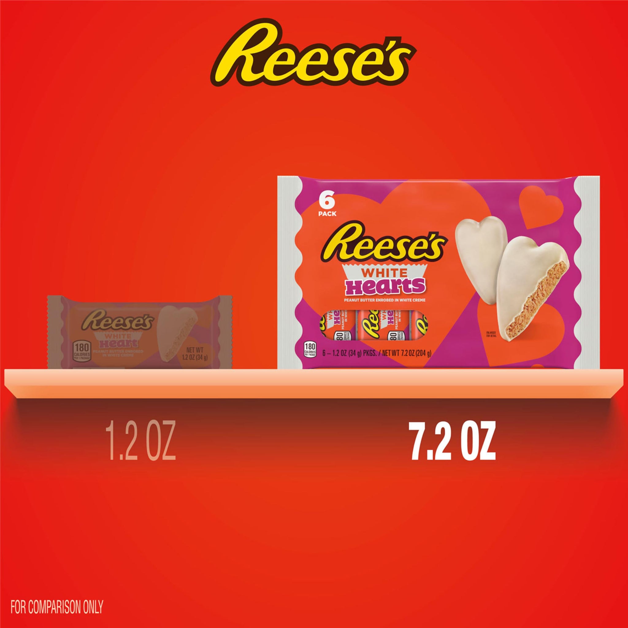 REESE'S White Creme Peanut Butter Hearts, Valentine's Candy Packs, 1.2 oz (6 Count)