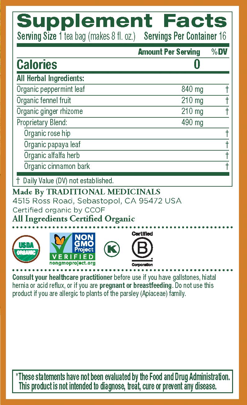 Traditional Medicinals Organic Belly Comfort Peppermint Digestive Tea, 16 Tea Bags (Pack of 1)