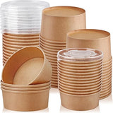Gabotrie 50 Pack Large Paper Bowls with Lids, 36 Oz Kraft Round Paper Bowl, Disposable Salad Bowl with Lids, Disposable Soup Bowl Take Out Containers