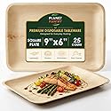 Planet Pantry Disposable 9"x6" Rectangle Plates (25 pcs) | Compostable Wooden Bamboo Plates | for Party, Wedding, Charcuterie Cheese Board |