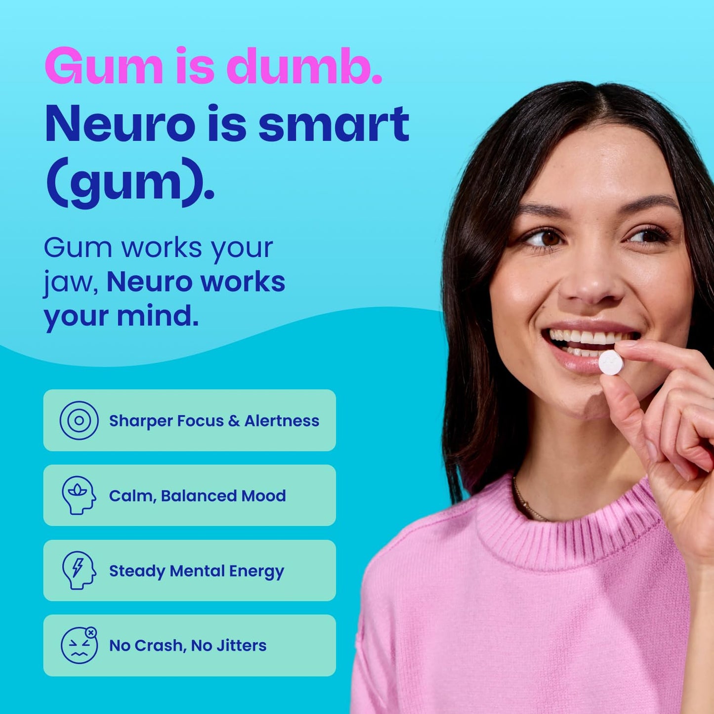 Neuro Energy & Focus Gum - Caffeine Gum with 40mg Natural Caffeine & L-Theanine - Nootropic Energy Supplement with B Vitamins - Sugar Free, Vegan