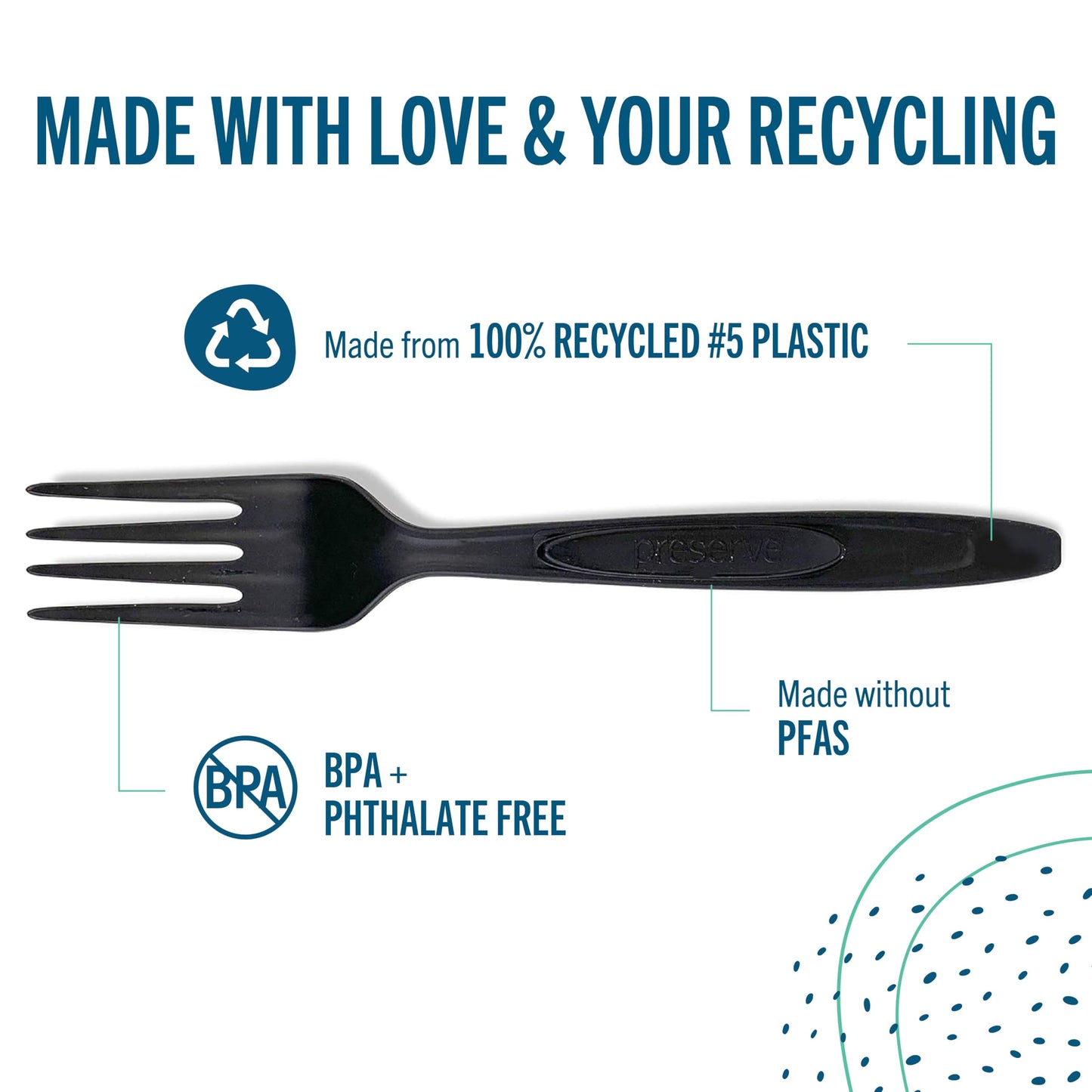 Preserve Recycled Plastic Cutlery Made in USA, 24 Count (8 Forks, 8 Knives, 8 Spoons), Black