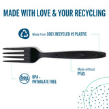 Preserve Recycled Plastic Cutlery Made in USA, 24 Count (8 Forks, 8 Knives, 8 Spoons), Black