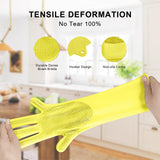 Silicone Dishwashing Scrubber Glove Brush - Reusable Rubber Kitchen Gloves for Housework, Car, Bathroom, Clothes, Pet (Yellow)