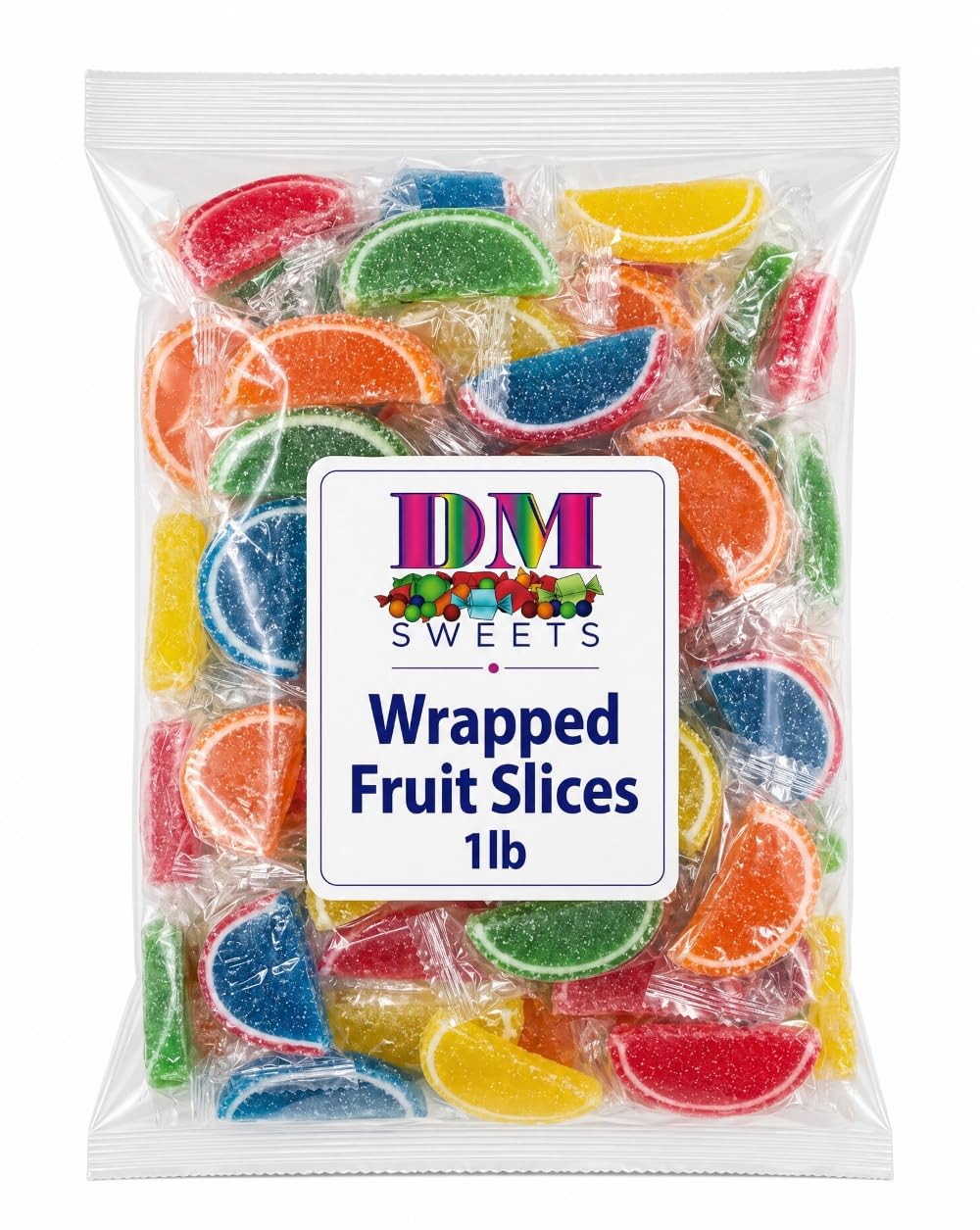Jelly Fruit Slices Candy - 1 lb Bulk Bag of Individually Wrapped Orange Watermelon Cherry Blue Raspberry Lemon Lime Soft Chewy Sugar?Coated Fruity