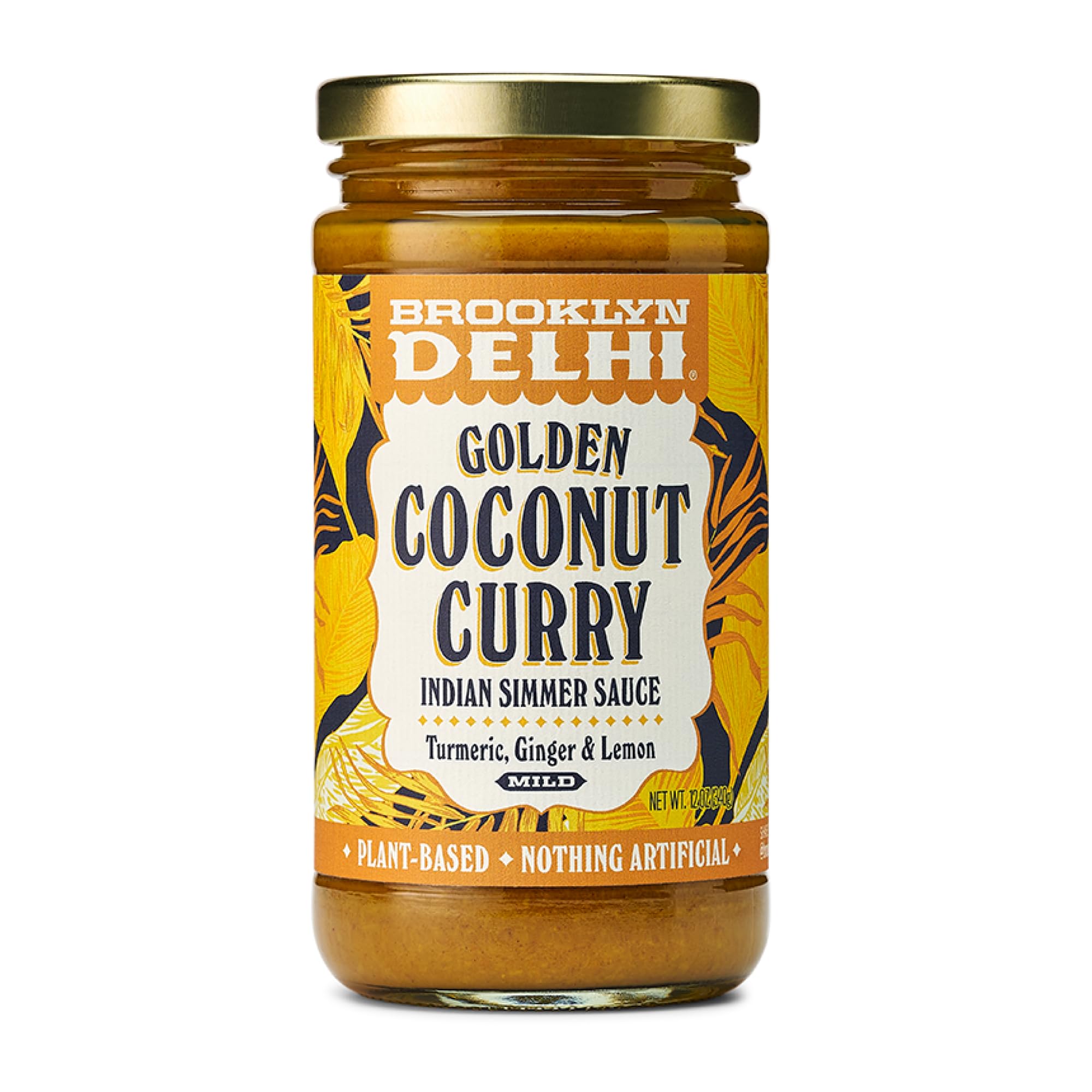Brooklyn Delhi Golden Coconut Curry - Indian Simmer Sauce with Turmeric, Ginger, Lemon, & Coriander - 12 Ounces - Mild Enough for a kid, Flavorful