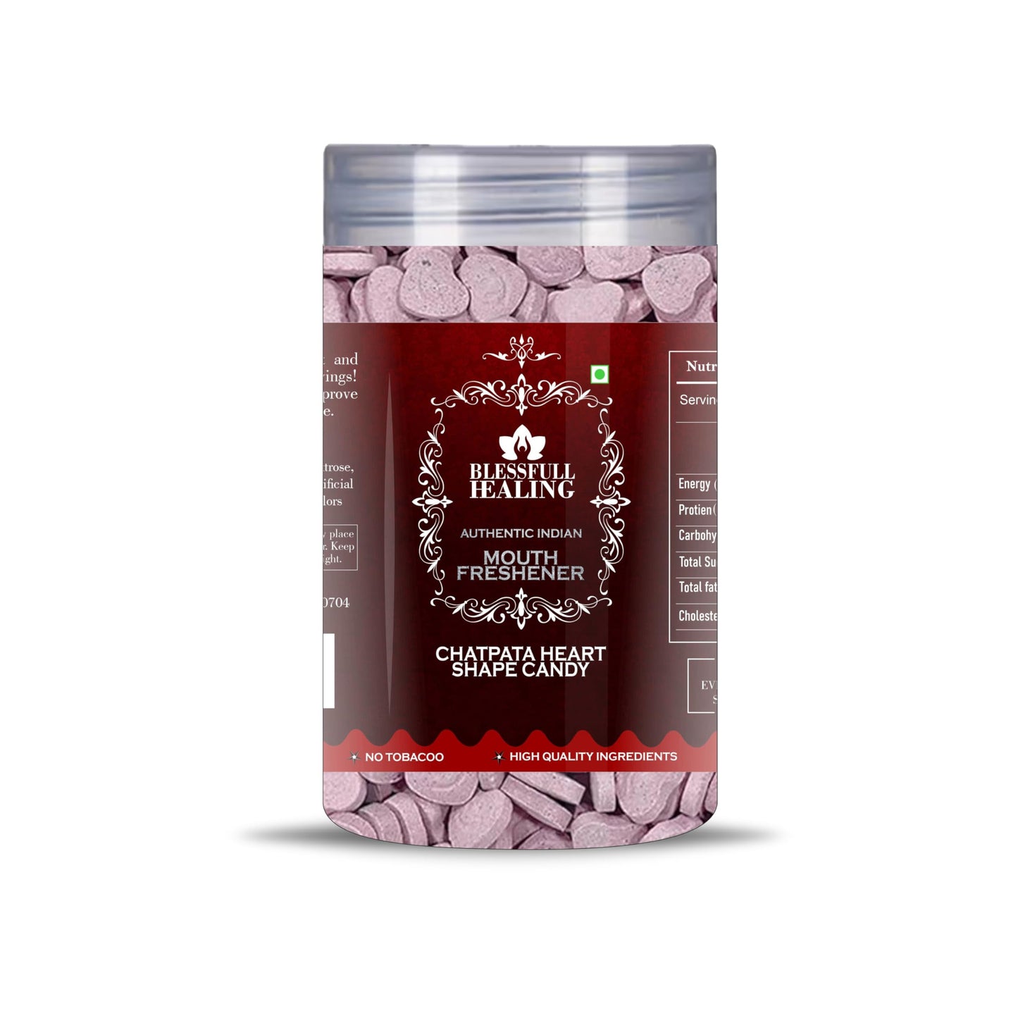 Blessfull Healing Chatpata Heart Shape Candy 5 Oz(Ounce) Airtight Container With Spoon