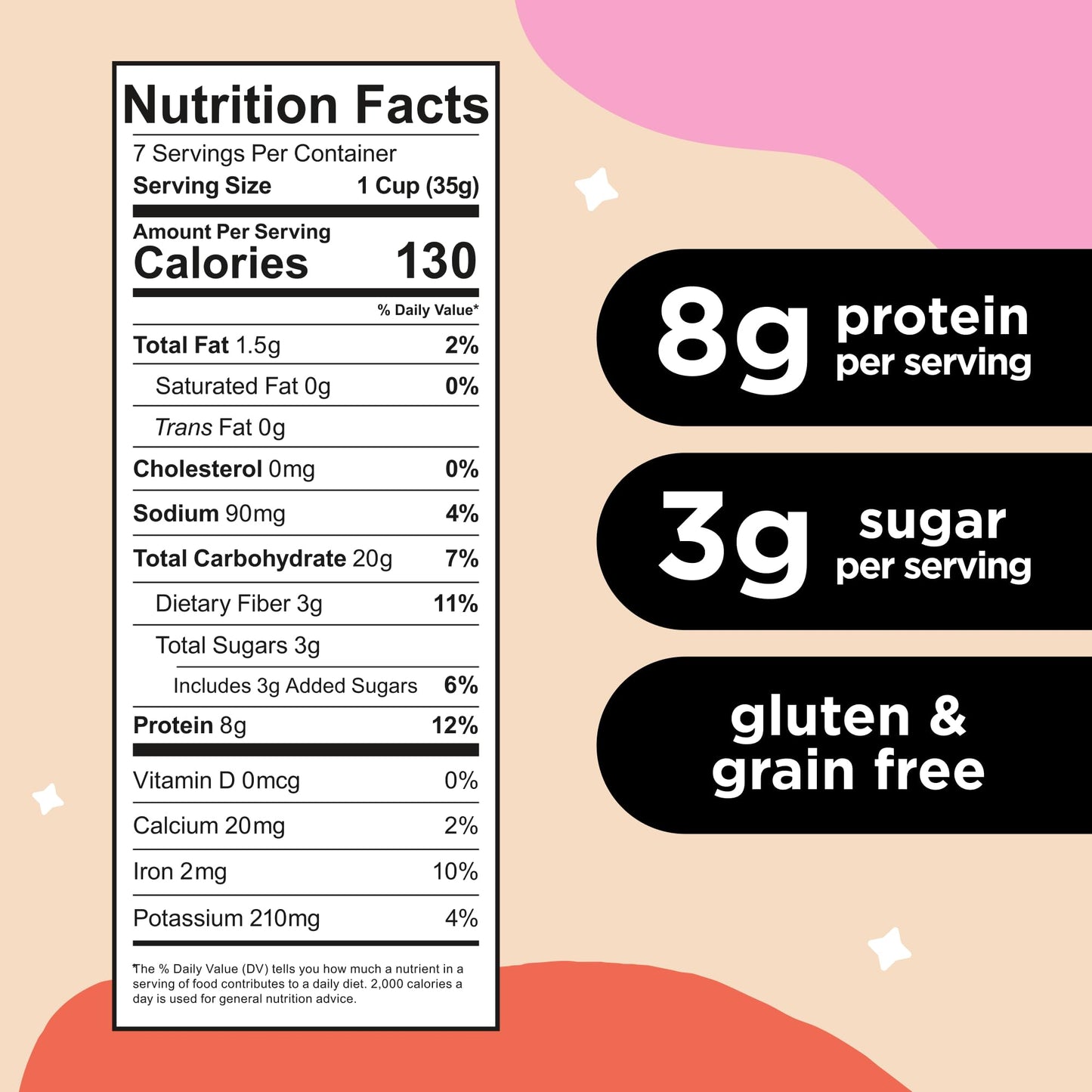 Three Wishes Grain-Free Protein Breakfast Cereal, 8g Protein and 3g Fiber - Healthy, Low-Sugar Breakfast Cereal, Gluten Free, Vegan-Friendly, Non-GMO