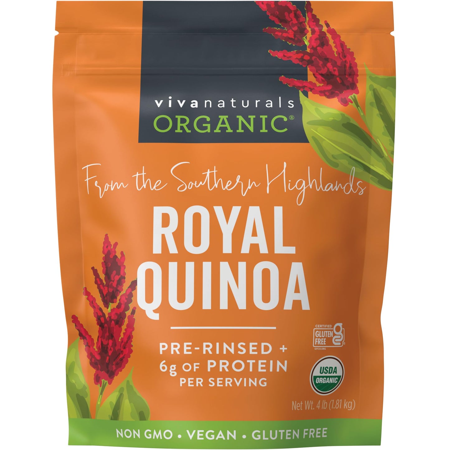 Viva Naturals Organic Quinoa, 4 lb - Pre-Washed Whole Grain, Plant Protein, USDA Organic, Gluten-Free, Non-GMO, Vegan, Kosher Rice and Pasta Substitute
