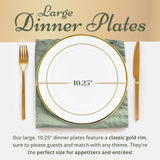 Reli. 110 Pcs Plastic Dinner Plates, Disposable (10.25 inch, White w/Gold Rim) Heavy Duty Plates for Party, Elegant Dinner, Wedding, Birthday | White