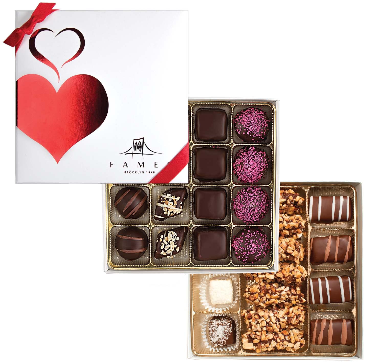 Fames Chocolate Heart gift Box - Pack of 2 Gourmet Chocolate Truffles (32 Pc) - Kosher, Dairy Free Artisan Chocolates for Valentine’s, Mother’s Day