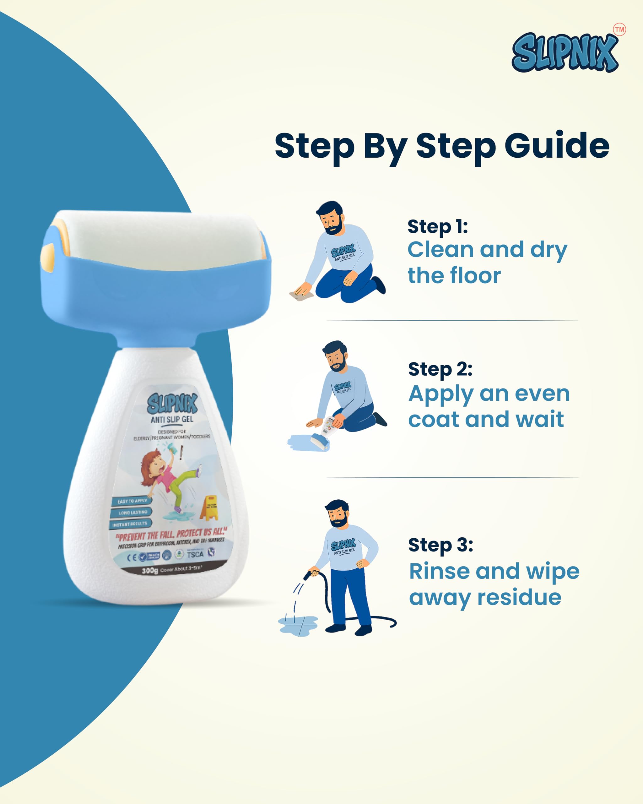 Slipnix 300g Anti Slip Gel - Clear Non-Slip Coating for Bathroom, Kitchen & Pool Floors - Slip Prevention & Fall Protection - Easy Application