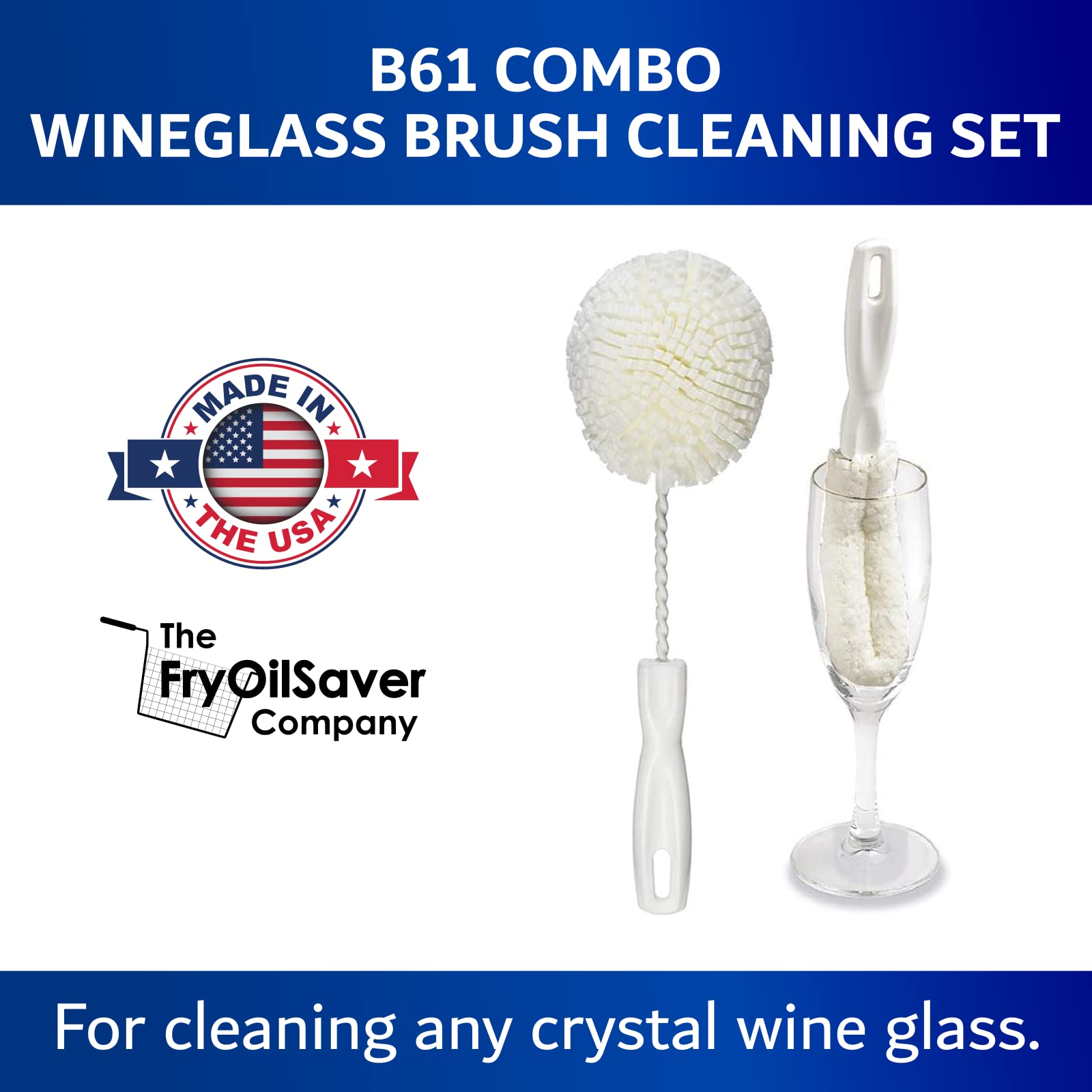 Set of 2 Crystal Stemware & Goblet Glass Cleaning Brush Kit - Non-Scratch Foam Wine Glass Brushes for Washing Glasses, Decanter, Mug, Stemware