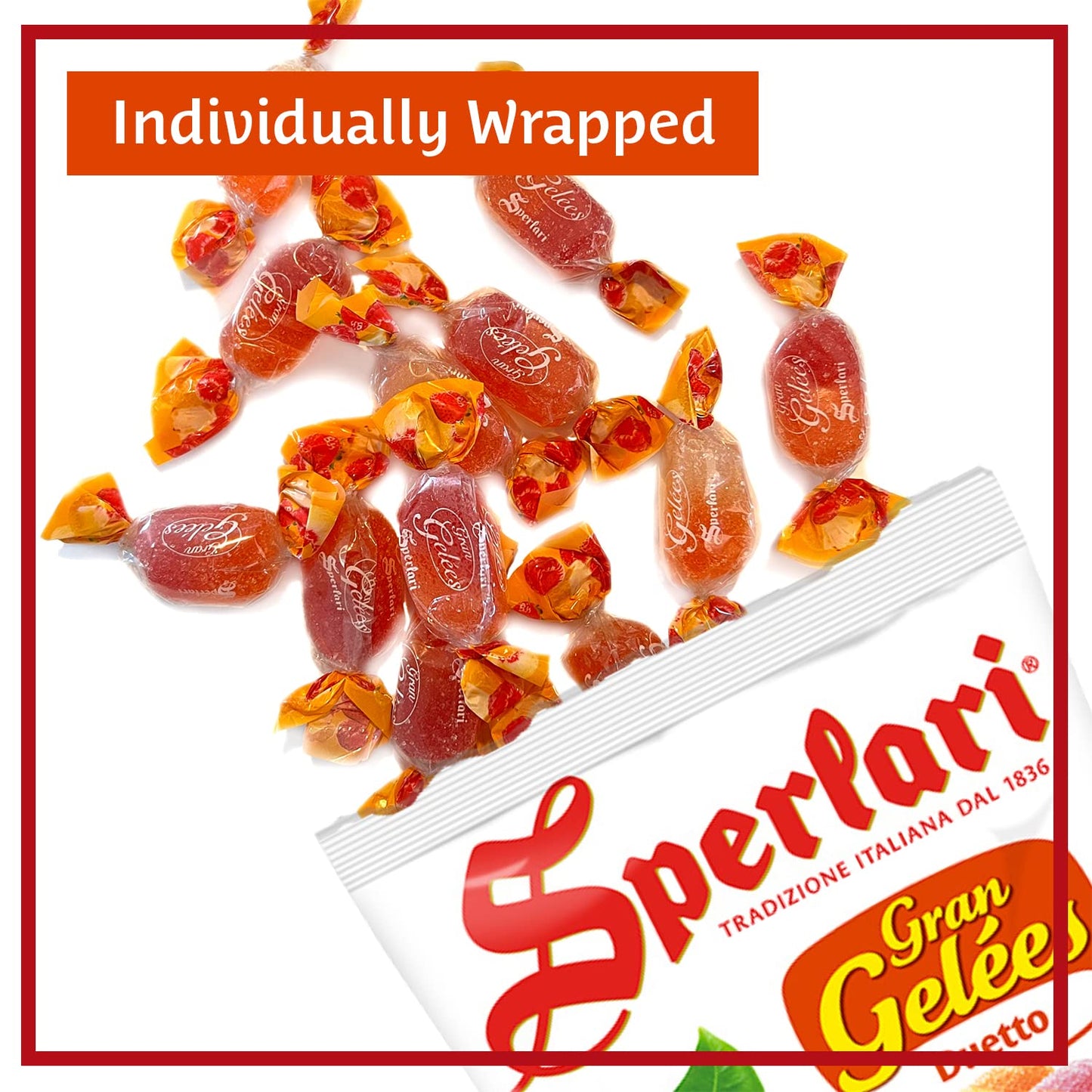 Sperlari Candies Gran Duetto Orange, Peach & Raspberry Italian Fruit Nectar Jelly Candy - Gluten Free, No Artificial Coloring, Individually Wrapped