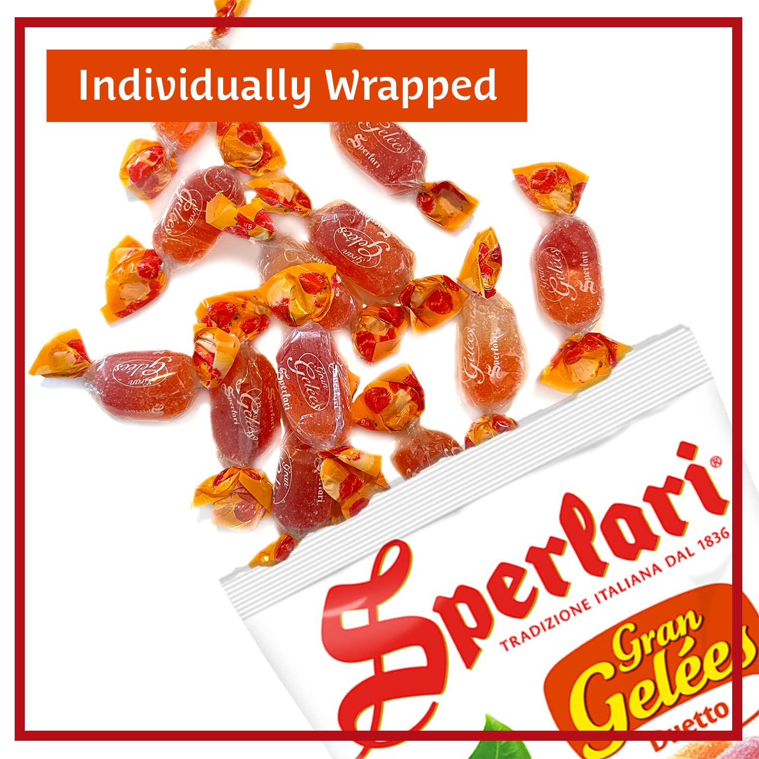 Sperlari Candies Gran Duetto Orange, Peach & Raspberry Italian Fruit Nectar Jelly Candy - Gluten Free, No Artificial Coloring, Individually Wrapped