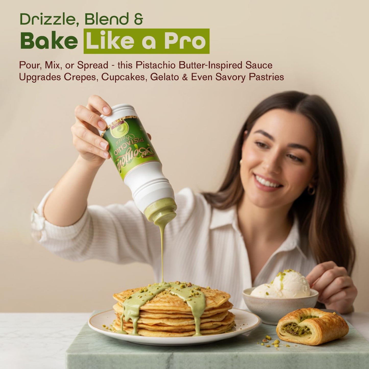 Bonjour Pistachio Cream Sauce - Adds Rich Nutty Flavor & Smooth Finish - Non-GMO Pistachio Sauce Spread & Paste with Butter for Sweet & Savory Dishes