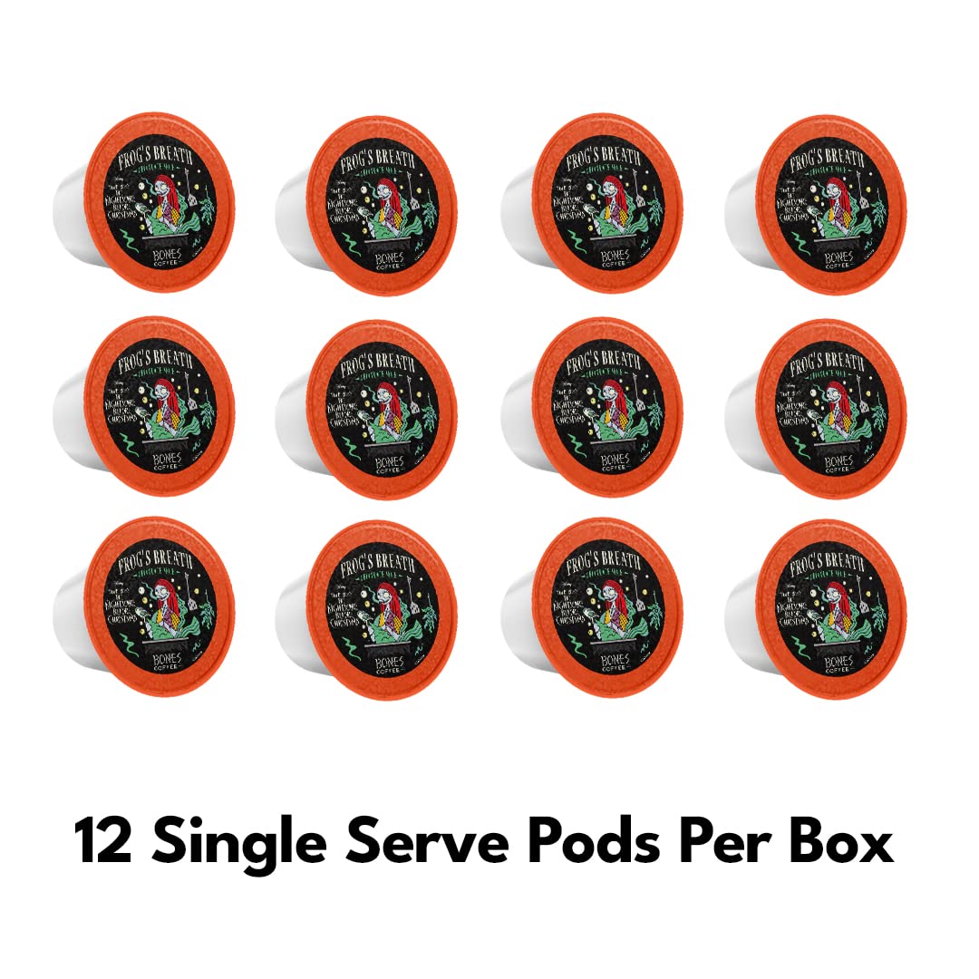 Bones Coffee Company Frog's Breath, Chocolate Mole Flavored Coffee Pods, Low Acid Medium Roast Single-Serve Bones Cups for K-Cups Brewers Coffee Maker
