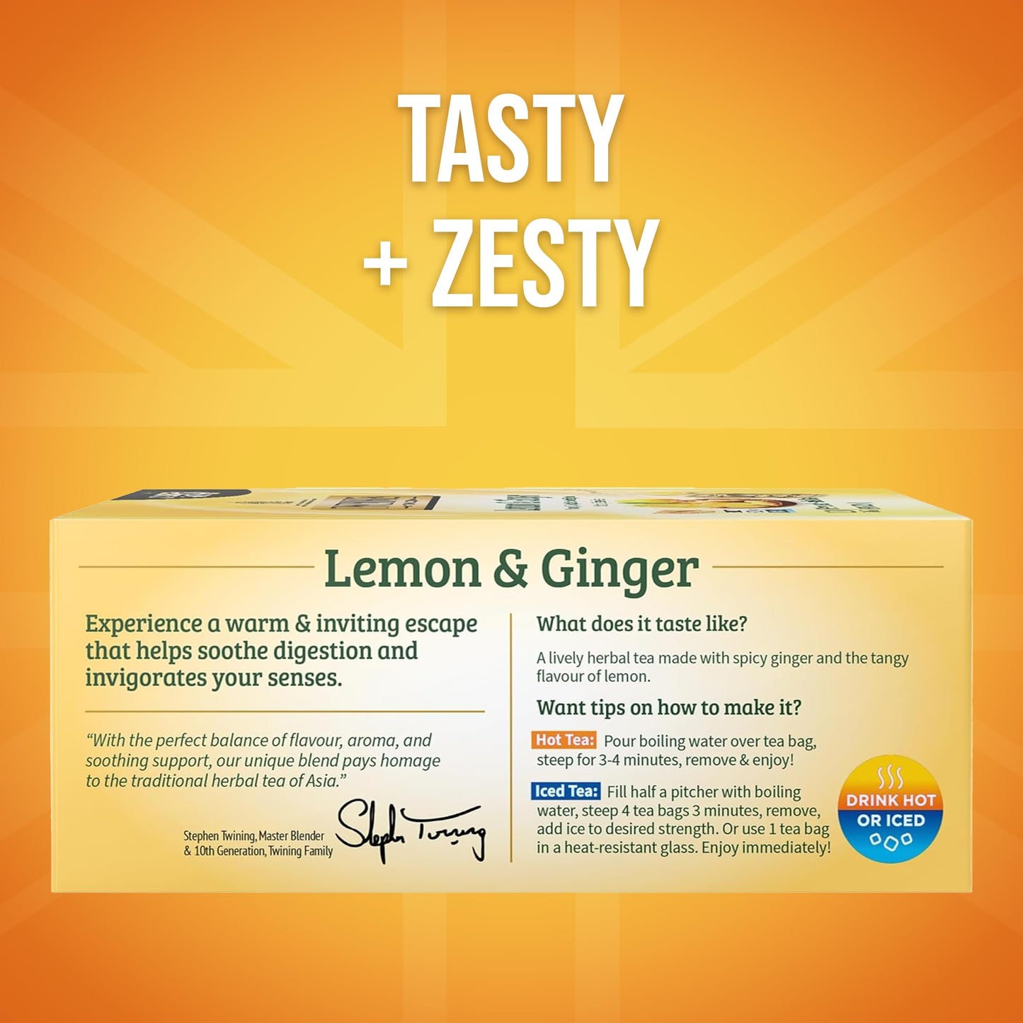 Twinings Lemon & Ginger Herbal Tea Individually Wrapped Bags, 100 Count (Pack of 1), Tangy Lemon, Spicy Ginger, Naturally Caffeine-Free, Enjoy Hot or