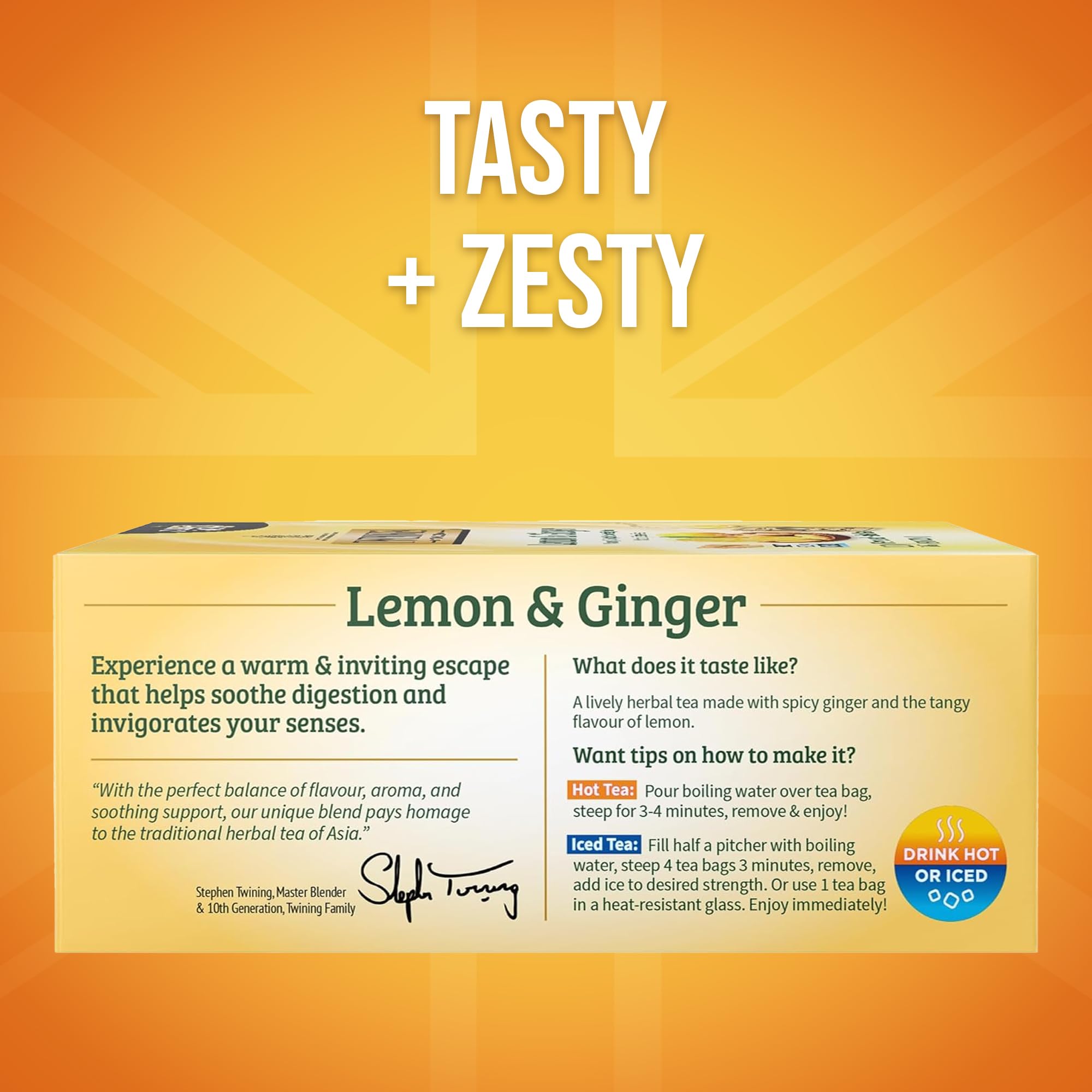 Twinings Lemon & Ginger Herbal Tea Individually Wrapped Bags, 100 Count (Pack of 1), Tangy Lemon, Spicy Ginger, Naturally Caffeine-Free, Enjoy Hot or