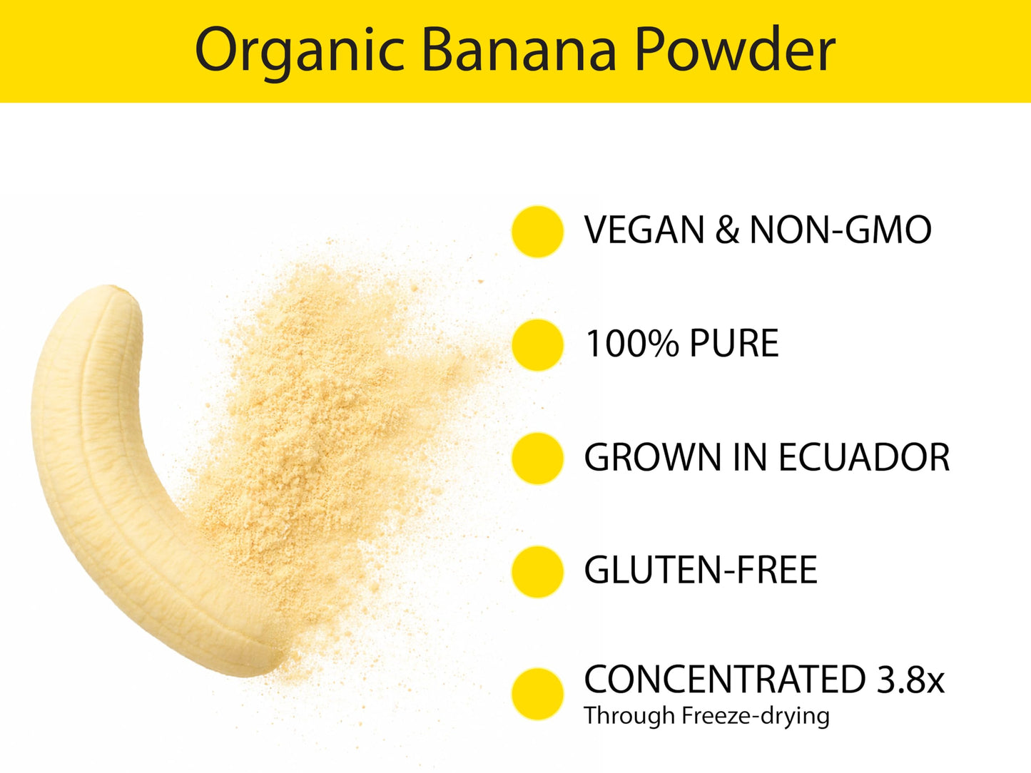 KOYAH - Organic Freeze-dried Banana Powder (1 Scoop = 1/4 Cup Fresh): 22 Servings, 220 g (7.8 oz)