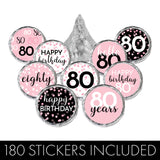 Pink 80th Birthday Party Favors Stickers, Chocolate Kisses Candy Labels for Guests - 180 Count