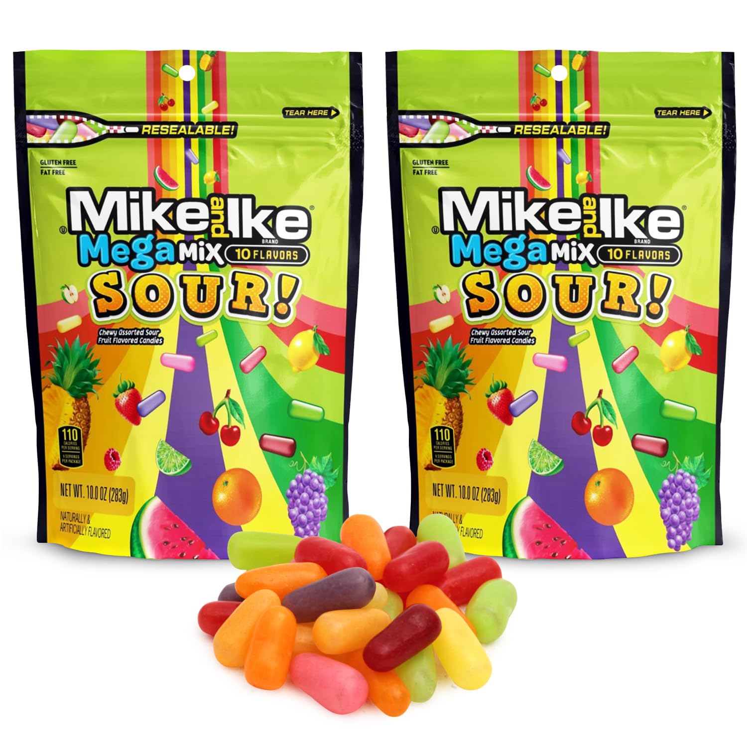 Mike and Ike Mega Mix Sour Candy, 2 Pack of Movie Theater Candy Boxes 10 OZ Each, Ideal for Your Favorite Films, Perfect Theater Box Candy for Sharing