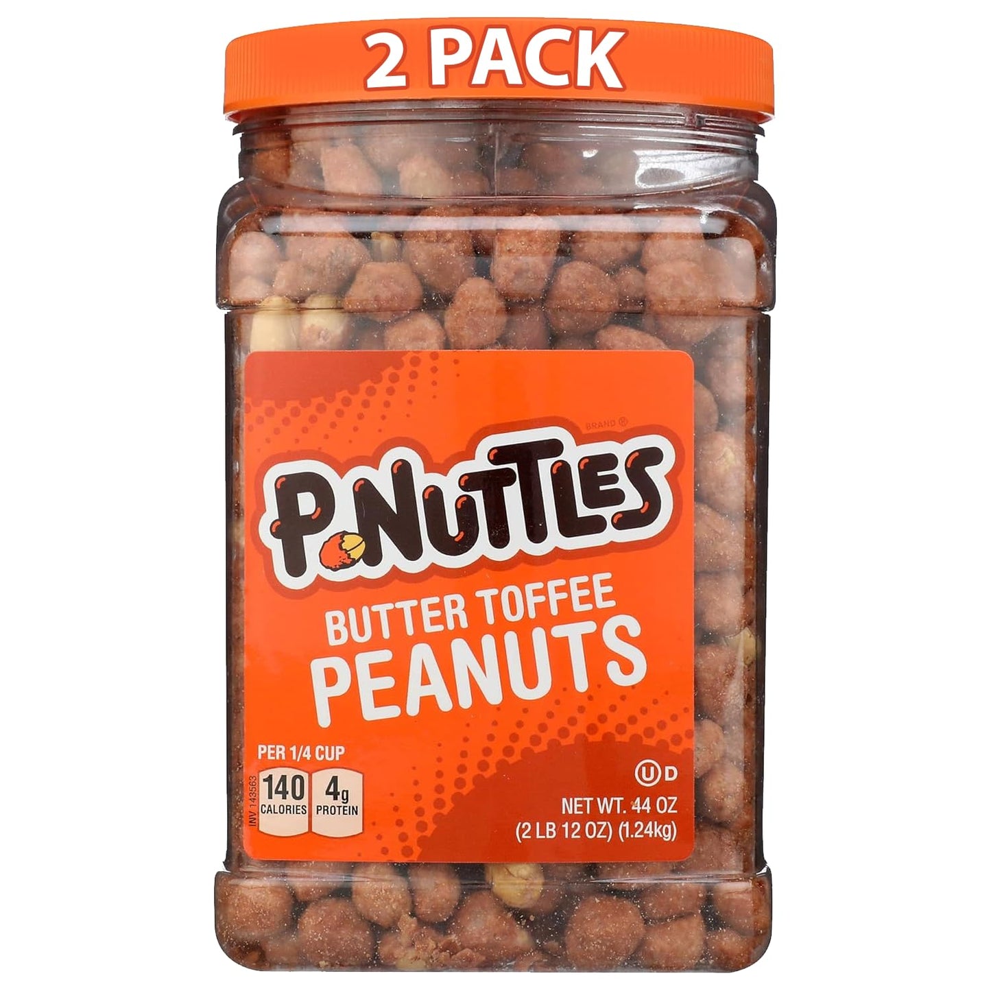 P-Nuttles Butter Toffee Covered Peanuts, 44 Oz Resealable Jar (Pack of 2) - Sweet & Salty Candied Peanuts Snacks - Perfect for Parties, Travel