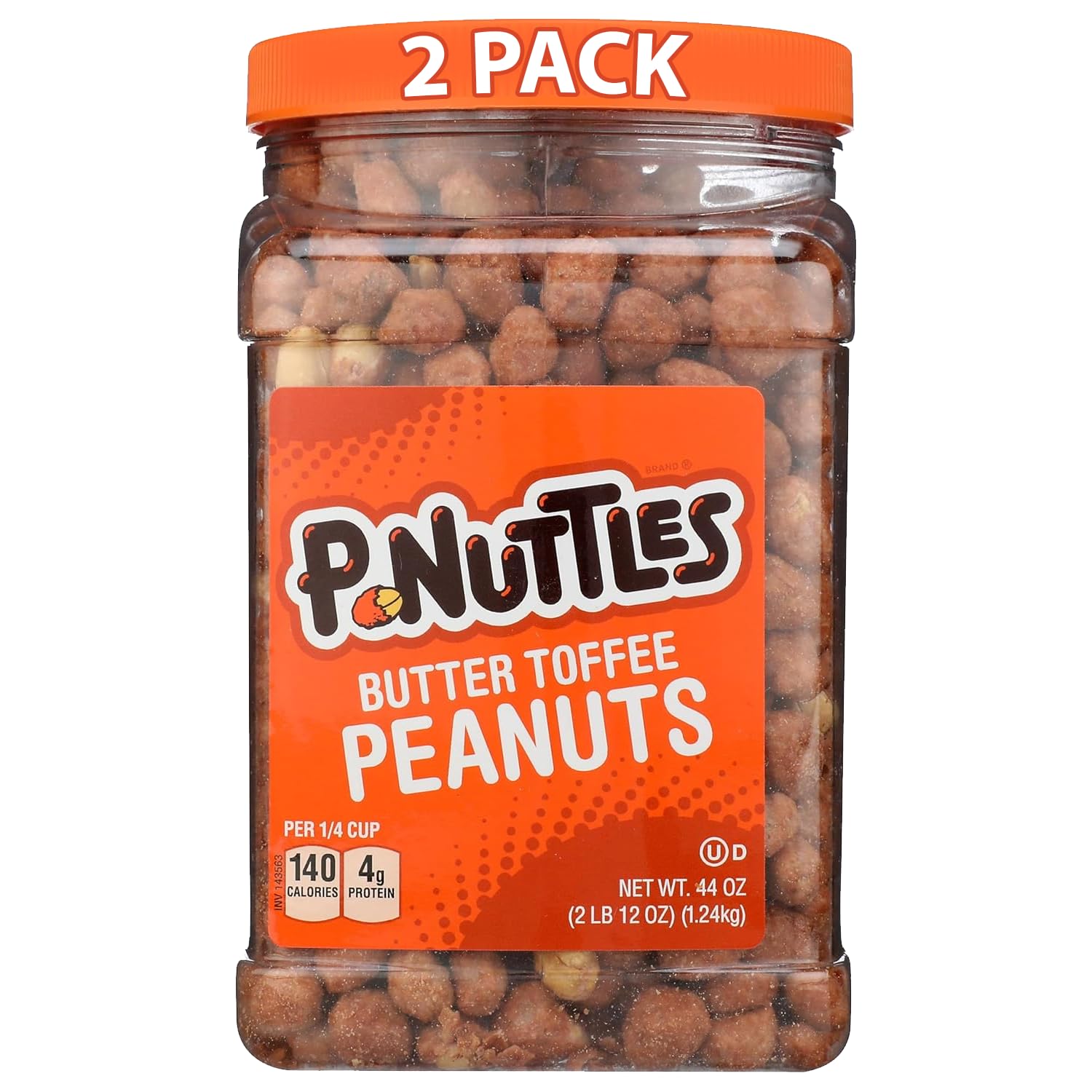 P-Nuttles Butter Toffee Covered Peanuts, 44 Oz Resealable Jar (Pack of 2) - Sweet & Salty Candied Peanuts Snacks - Perfect for Parties, Travel