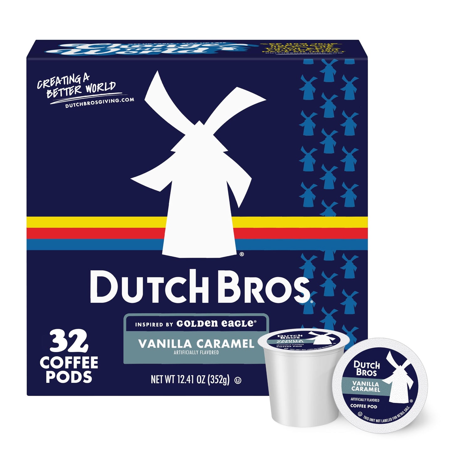 Dutch Bros Vanilla Caramel Flavored Coffee Inspired by Golden Eagle®, 32 Count, Medium Roast, Single Serve Coffee Pods for Keurig K-Cup Brewers