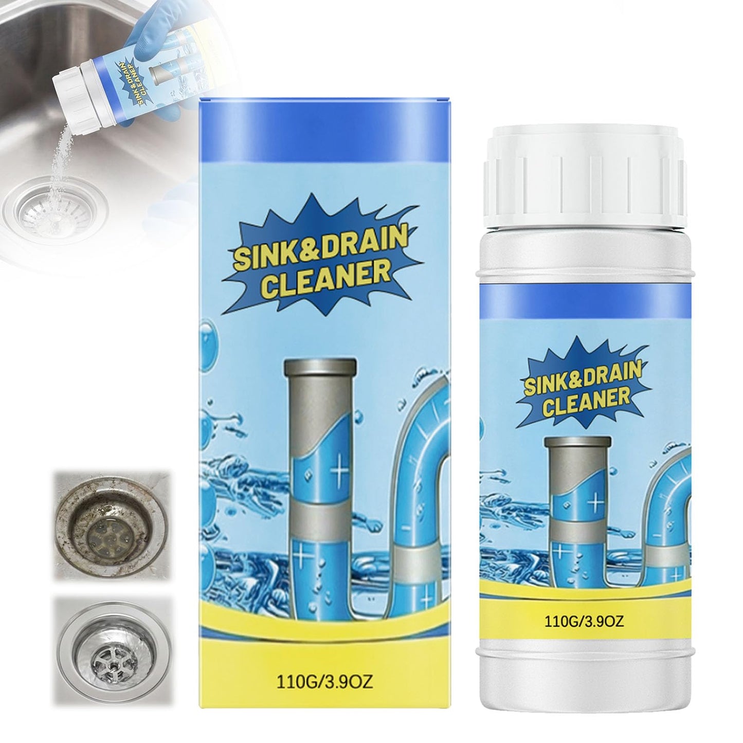 2PCS Sink and Drain Cleaner Powder for Kitchen and Bathroom Sinks Shower Tub - Drain Clog Remover Unclogging Cleaner for Daily Cleaning (4)