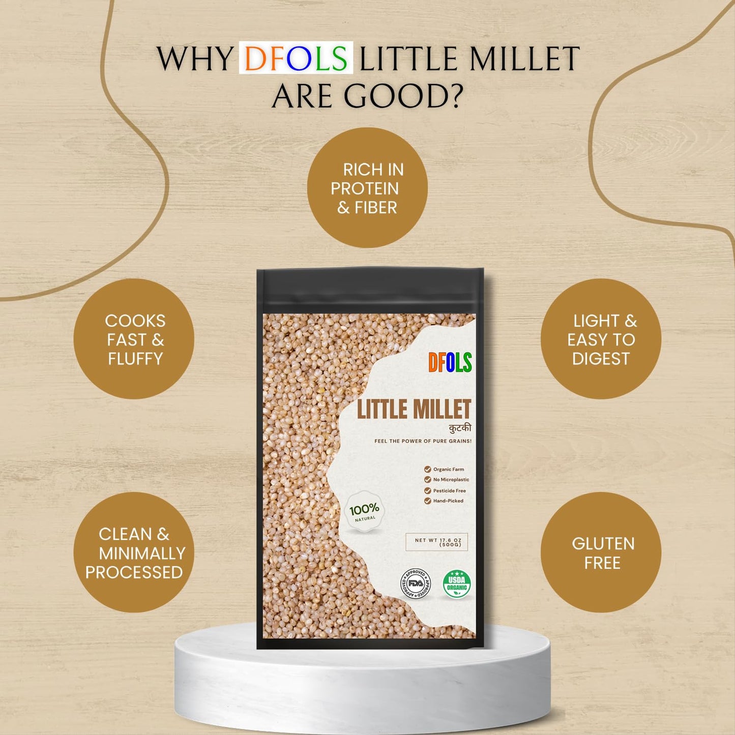 DFOLS Little Millet Whole Grain Light Earthy Flavor for Daily Cooking 0.55lb 8.82oz (250g) Premium Quality ???????