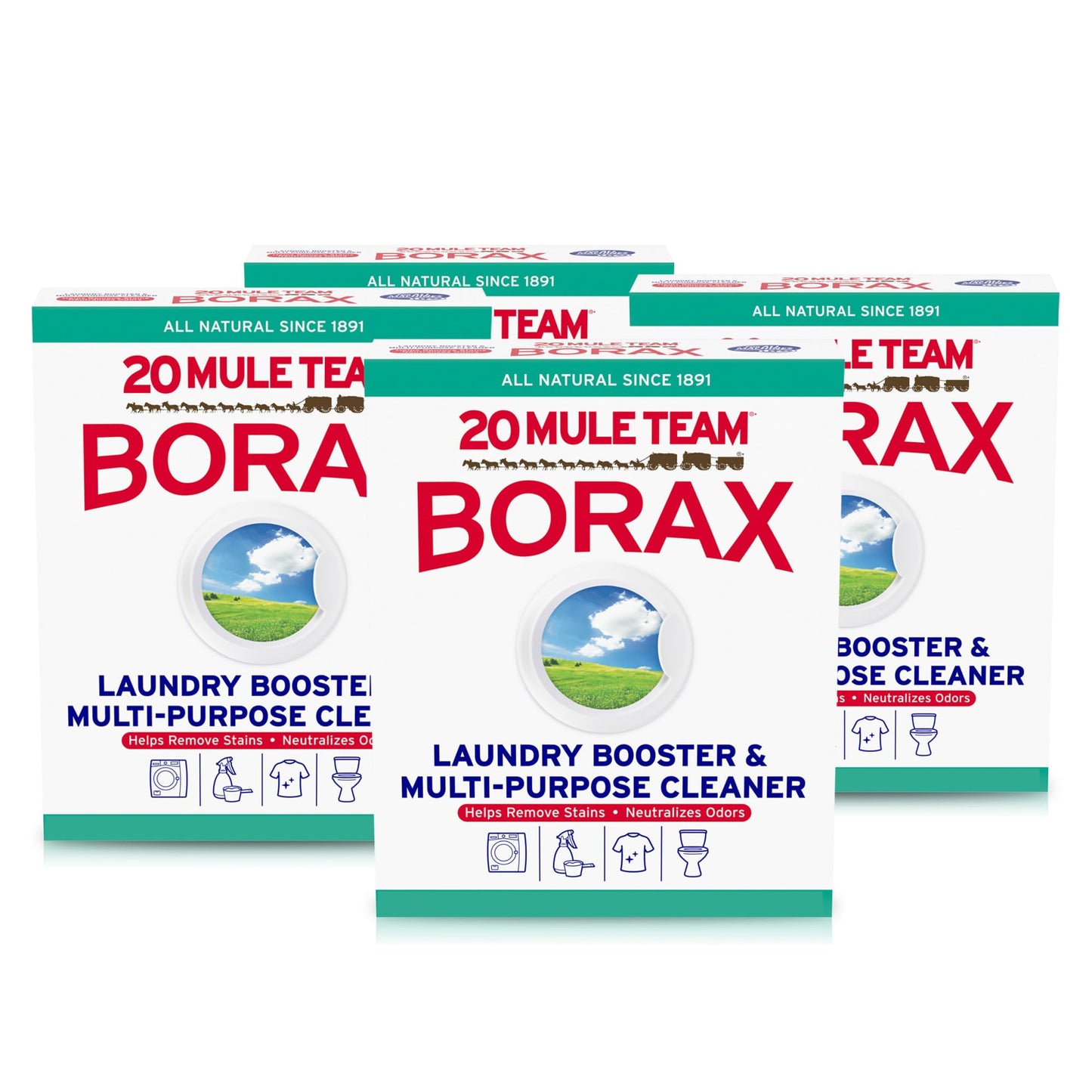 20 MULE TEAM Borax Powder, 65 Ounce, 4 Count, All Natural Laundry Booster & Multi-Purpose Household Cleaner for Kitchen and Bathroom, Stain & Odor