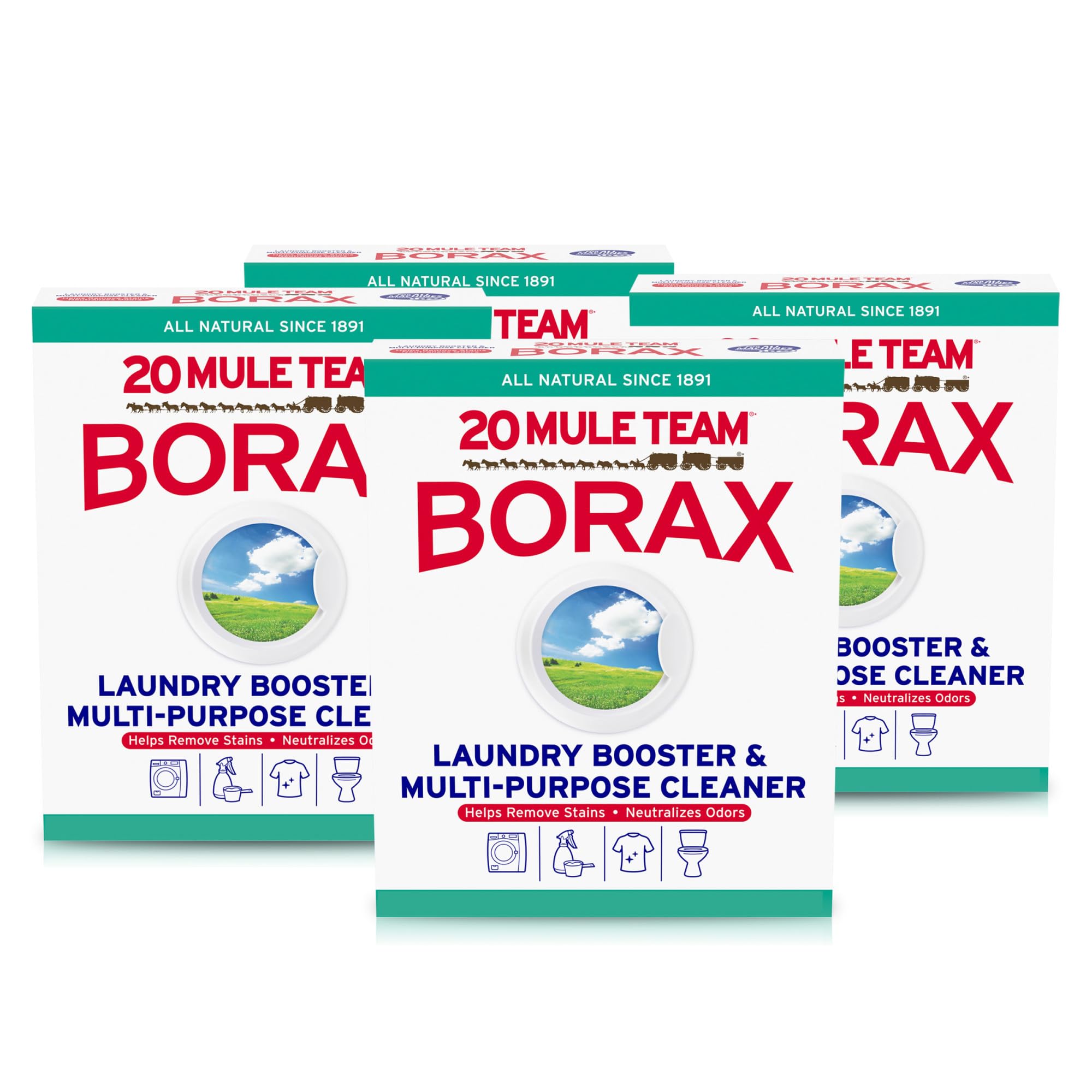 20 MULE TEAM Borax Powder, 65 Ounce, 4 Count, All Natural Laundry Booster & Multi-Purpose Household Cleaner for Kitchen and Bathroom, Stain & Odor