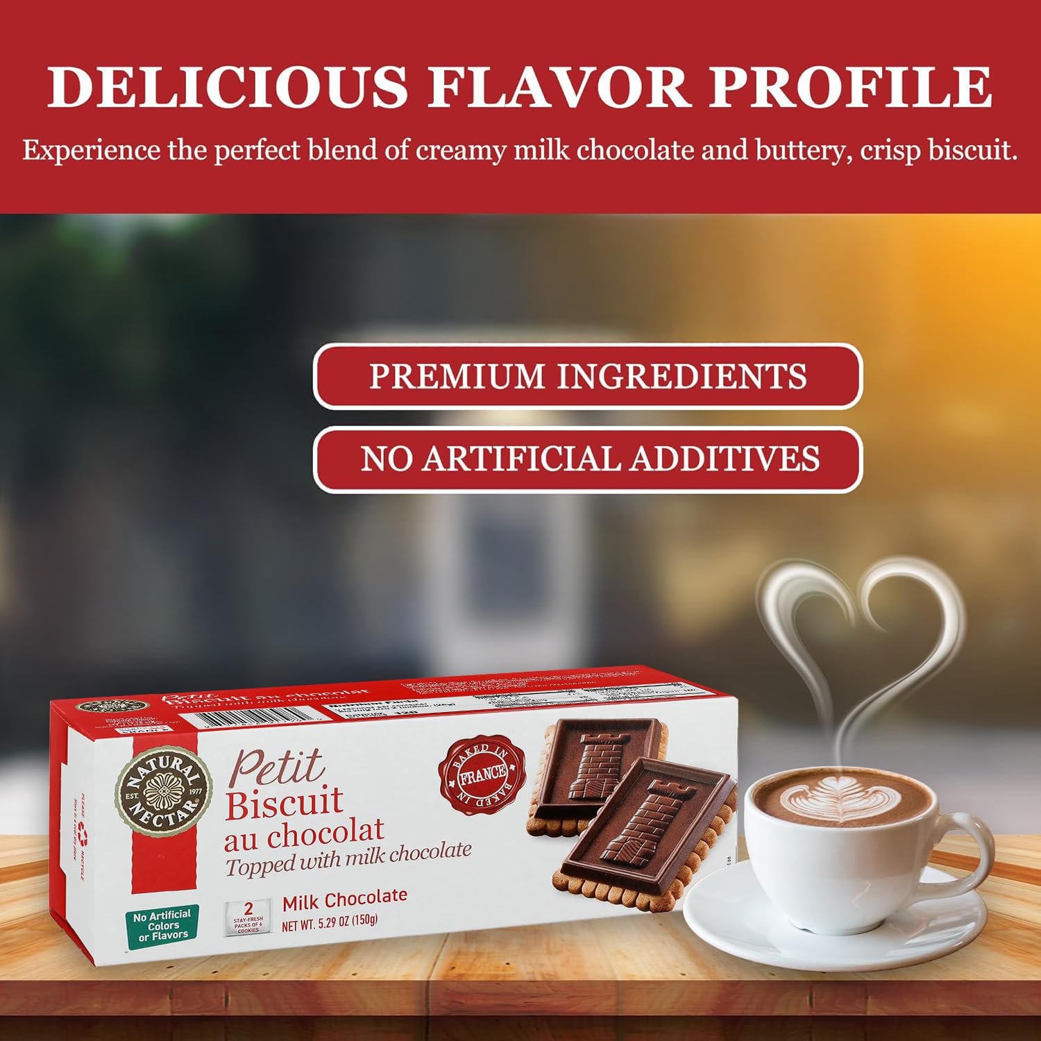 Natural Nectar Petit Biscuit Milk Chocolate 5.29 oz - Crisp European-Style Biscuits Covered in Smooth Milk Chocolate; Snack Cookies for Coffee, Tea