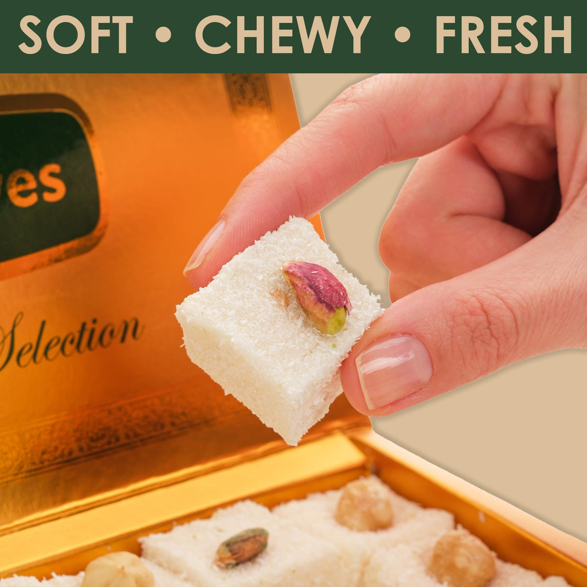 Turkish Delights Candy Gift Box - Hazelnut and Pistachio Turkish Delight, Soft Sultana Lokum Candy, Traditional Turkish Food Sweet, 17.6 oz (500g)