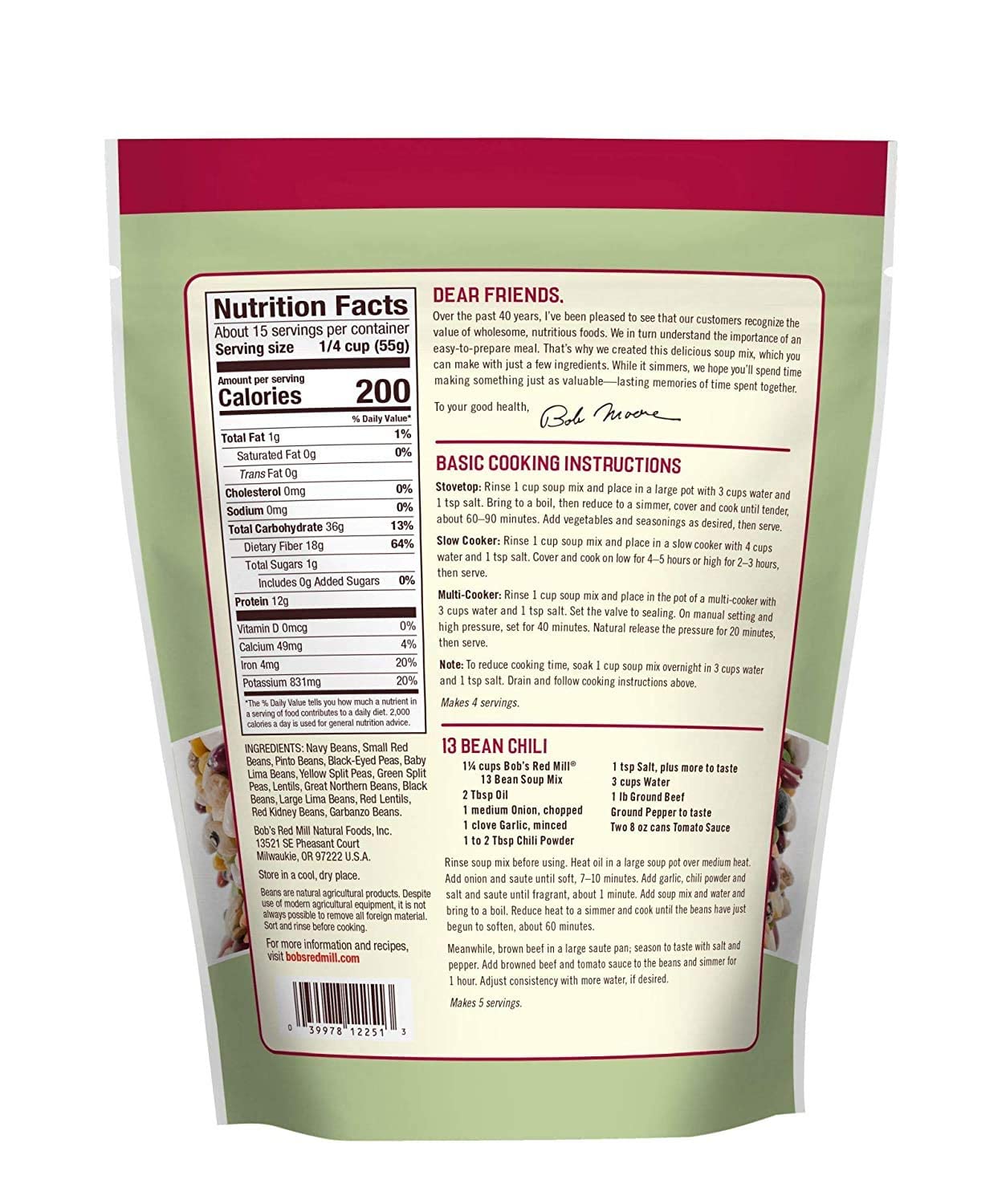 Bob's Red Mill 13 Bean Soup Mix, 29oz (Pack of 1) - Non GMO, Vegan, Kosher