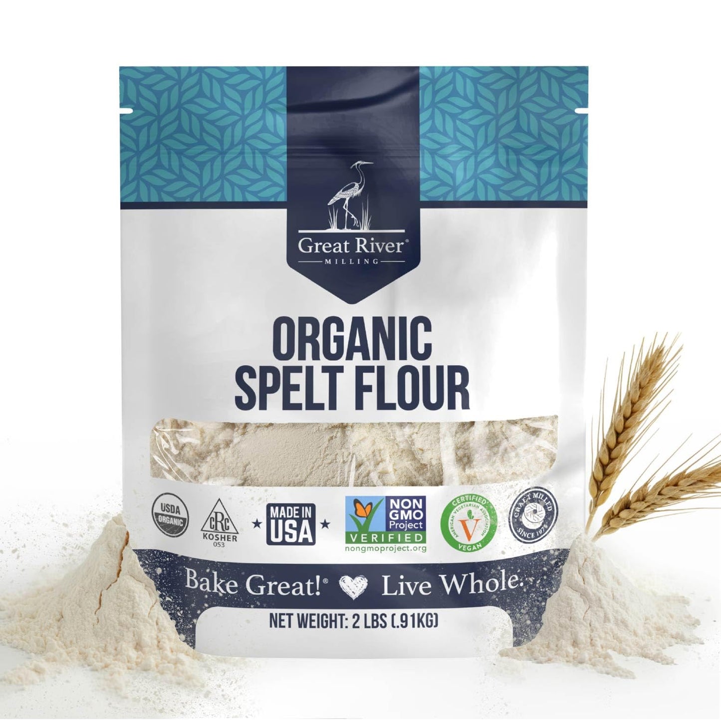 Great River Milling Organic Spelt Flour | Whole Grain Ancient Wheat Flour | USDA Organic, Non-GMO, Kosher | High Fiber, Mild Flavor | Ideal for Baking
