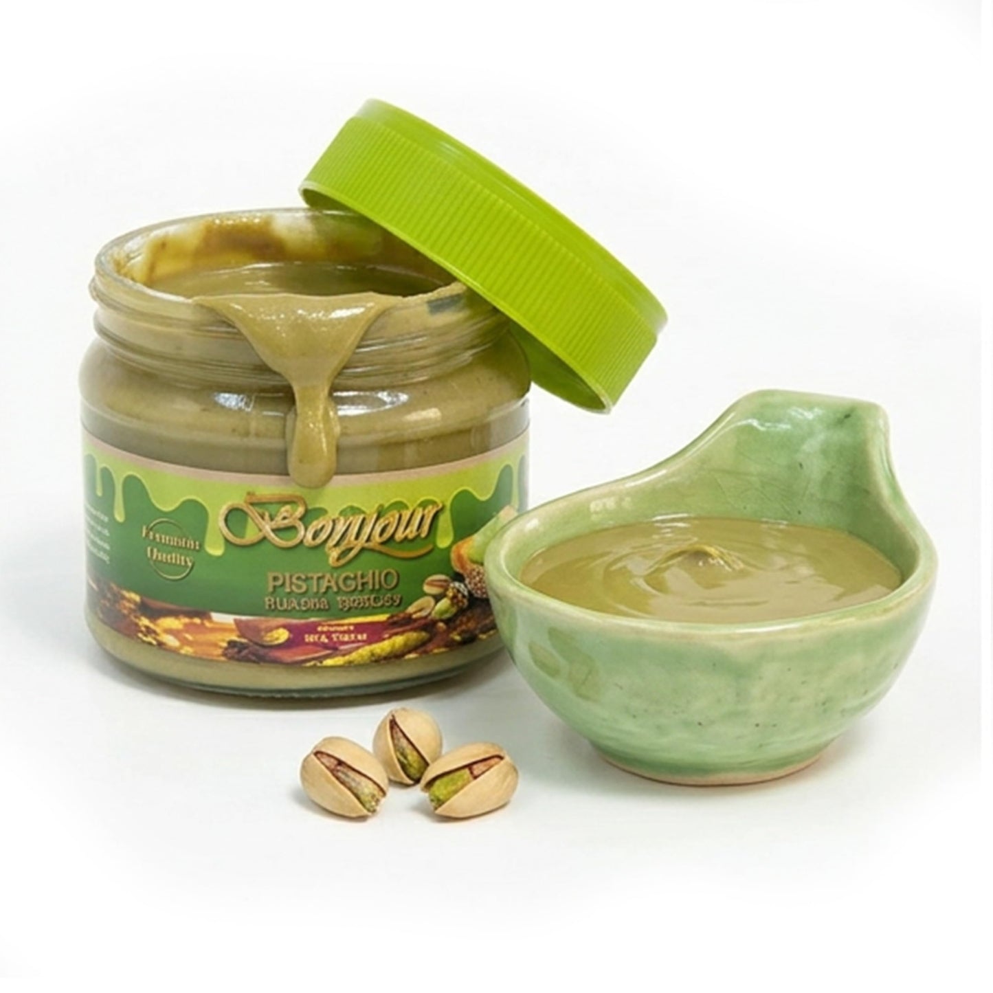 Bonjour Pistachio Kunafa Spread - Authentic Pistachio Cream for Dubai Chocolate Filling - No Artificial Flavours - Premium Pistachio Butter for Dubai