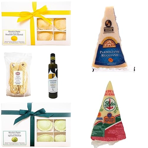 Authentic Cacio e Pepe Bundle with Roasted Corn Ravioli, Handmade Bucatini, DOP Pecorino Romano & Parmigiano Reggiano, DOP Extra Virgin Olive Oil